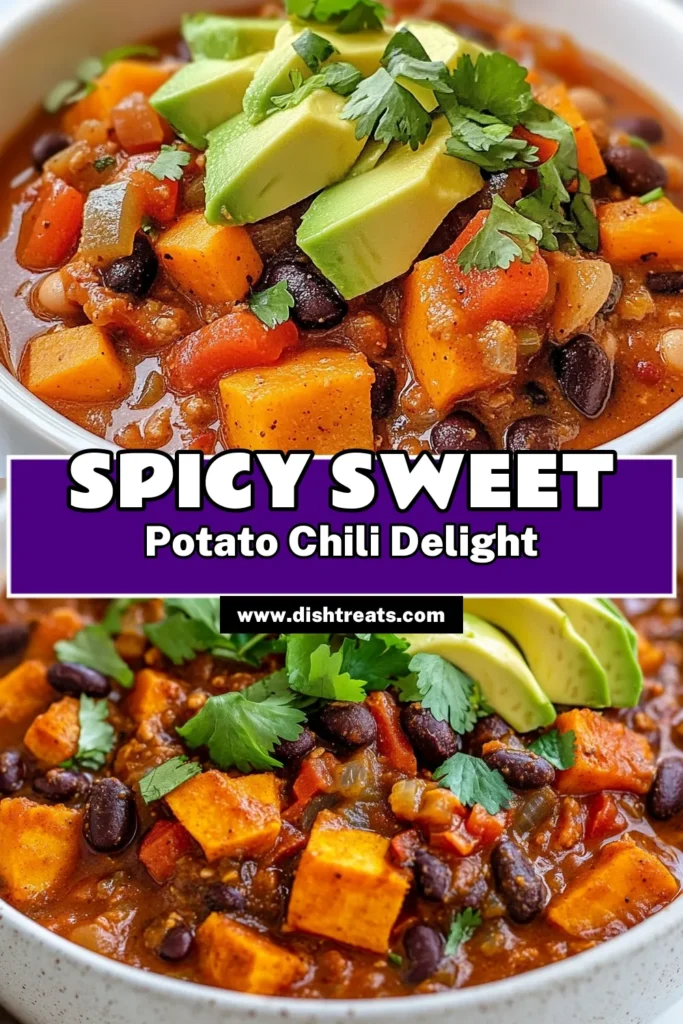 Discover the perfect warming dish with this spicy sweet potato chili! This chipotle chili recipe combines tender sweet potatoes, black beans, kidney beans, and aromatic spices for a delicious vegetarian chili with beans that everyone will love. It's not just a healthy chili recipe; it's also a filling sweet potato bean chili that’s easy to make. Perfect for weeknight dinners or meal prepping, save this recipe now! #SweetPotatoChili #VegetarianRecipes #HealthyEating #ChiliLovers