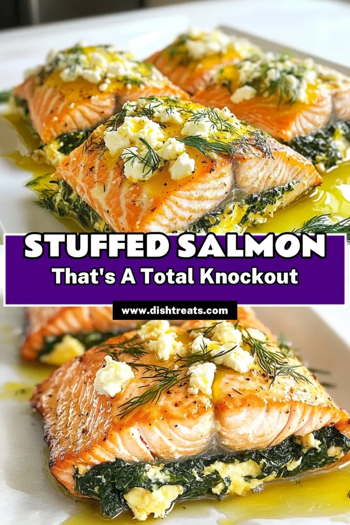Discover this delicious stuffed salmon recipe featuring savory spinach and feta salmon that is perfect for any meal. This baked salmon with feta is not only easy to prepare but also a healthy salmon recipe packed with flavor. Enjoy flaky salmon fillets filled with creamy spinach goodness in just 40 minutes. Save this recipe for a satisfying dinner that impresses! #StuffedSalmon #SavorySalmonDishes #HealthySalmonRecipes #BakedSalmonWithFeta