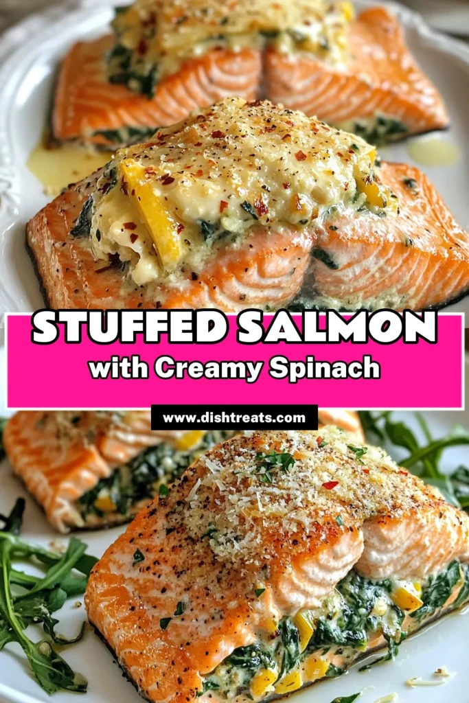 Dive into this delicious creamy garlic spinach stuffed salmon recipe that makes a perfect healthy salmon dinner. With its rich cream cheese filling and tender spinach, this baked salmon with cream cheese will impress everyone at your table. Easy to make, spinach stuffed salmon fillets are a delightful choice for any occasion. Try this flavorful recipe tonight and elevate your dinner game! Save and share! #StuffedSalmonRecipe #HealthyDinner #BakedSalmon #SavorySalmon