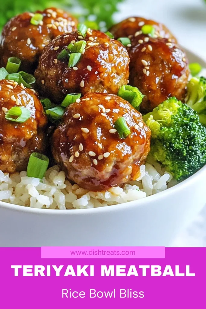 Discover the ultimate Teriyaki meatball recipe that transforms dinner into a tasty delight! These baked chicken meatball rice bowls are drenched in an easy teriyaki sauce, making them perfect for healthy dinner ideas. With juicy meatballs, jasmine rice, and steamed broccoli, this dish is both satisfying and nutritious. Try this simple recipe for a flavorful family meal today. Save this for later! #TeriyakiMeatballs #HealthyDinnerIdeas #EasyRecipe #BakedMeatballs