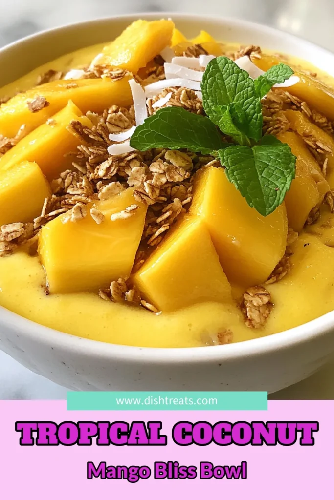 Discover the ultimate Coconut Mango Smoothie Bowl recipe that's not only delicious but also incredibly healthy! This tropical smoothie bowl is perfect for any time of day. Made with frozen mango, banana, and creamy coconut milk, it's a refreshing treat. Customize with easy smoothie bowl toppings like granola and shredded coconut. Enjoy a dairy-free smoothie bowl that's quick to whip up. Save this recipe for a nutritious boost today! #SmoothieBowl #TropicalFlavors #HealthyEating #DairyFreeDelight
