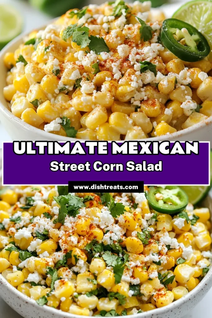 Experience the vibrant flavors of summer with this Mexican Street Corn Salad! This easy corn salad recipe combines fresh corn, creamy mayonnaise, and crumbled Cotija cheese for a delightful creamy corn salad that's perfect for any gathering. Enjoy as a refreshing side dish or main star at your next BBQ. Try this delicious addition to your summer salad recipes today! Save and share this recipe! #MexicanStreetCornSalad #CornSaladRecipe #SummerSalads #CotijaCheeseSalad