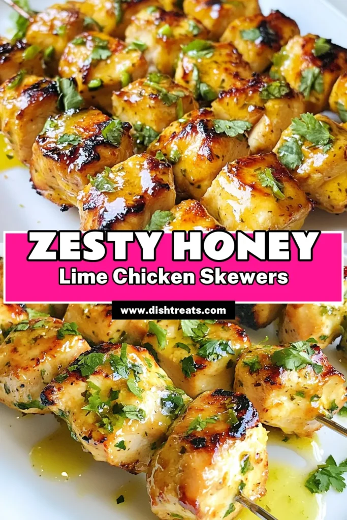 Discover the deliciously addictive Honey Lime Chicken Skewers, your new favorite grilled chicken skewers recipe! This easy skewers recipe features tender chicken marinated in a zesty honey lime sauce with garlic, cumin, and smoked paprika. Perfect for summer barbecues, these honey garlic chicken skewers are sure to impress! Save this recipe and join the grilling fun! #HoneyLimeChickenSkewers #GrilledChickenSkewers #EasySkewersRecipe #HoneyGarlicChickenSkewers