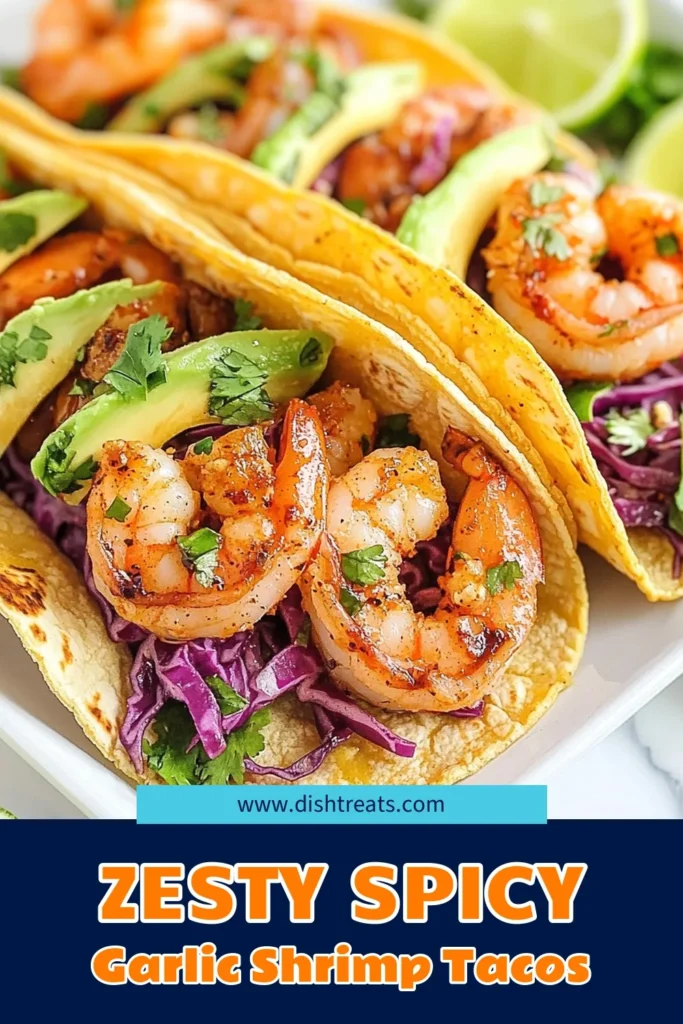 Dive into these mouthwatering Spicy Garlic Shrimp Tacos! This easy taco recipe features succulent garlic shrimp, perfect for seafood lovers. With a zesty kick from cayenne pepper and fresh lime, these avocado shrimp tacos are sure to impress. Ready in just 20 minutes, they're ideal for quick dinners or gatherings. Don’t miss out on this irresistible garlic shrimp recipe—save it now! #SpicyShrimpTacos #SeafoodTacos #EasyTacoRecipes #GarlicShrimpRecipe