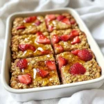- 1 ½ cups rolled oats - ½ cup almond flour - ½ teaspoon baking powder - ½ teaspoon ground cinnamon - 1/4 cup honey or maple syrup - 1/3 cup almond milk (or any milk of choice) - 2 tablespoons coconut oil, melted - 1 teaspoon pure vanilla extract - 1 cup fresh strawberries, hulled and coarsely chopped - A pinch of salt These ingredients make the heart of my strawberry oatmeal breakfast bars. Each one plays a key role in flavor and texture. Rolled oats bring a chewy base. Almond flour adds a nice nutty taste and helps with moisture. Baking powder gives the bars a lift, while ground cinnamon adds warmth and spice. For sweetening, I love using honey or maple syrup. Both add a gentle sweetness without being overpowering. Almond milk makes the mix creamy, but feel free to use any milk you enjoy. Coconut oil is my go-to fat here. It keeps the bars moist and adds a subtle coconut flavor. Pure vanilla extract enhances all the other tastes. Finally, fresh strawberries are the star of the show. They burst with flavor and add natural sweetness. A pinch of salt rounds everything out, making these bars a delightful treat. Make sure to gather these ingredients before starting. They work together to create a healthy and tasty breakfast option you’ll love. 1. Preheat your oven to 350°F (175°C). Get an 8x8 inch baking dish ready by lining it with parchment paper. Let some paper hang over the edges. This helps with easy removal. 2. In a large bowl, mix rolled oats, almond flour, baking powder, ground cinnamon, and a pinch of salt. Stir these dry ingredients until well blended. 3. In another bowl, whisk together honey or maple syrup, almond milk, melted coconut oil, and pure vanilla extract. Make sure this mixture is smooth and mixed well. 4. Slowly pour the wet mixture into the dry ingredients. Stir gently until just combined. Fold in the chopped strawberries carefully to keep them intact. 5. Pour the mixture into the lined baking dish. Use a spatula to spread it out evenly. Make sure the strawberries are well-distributed. 6. Bake in the preheated oven for 25-30 minutes. Look for the edges to turn golden brown. Insert a toothpick into the center. It should come out clean if done. 7. Once baked, take the dish out of the oven. Let it cool in the pan for about 10 minutes. Use the parchment paper to lift the bars out and place them on a wire rack to cool fully. 8. Once the bars are cool, slice them into desired portions. To make them pretty, serve them topped with fresh strawberries or a sprinkle of cinnamon. Store any leftovers in an airtight container in the fridge for up to a week. - Avoiding overmixing: When you mix the wet and dry ingredients, stir gently. Overmixing makes the bars tough. You want a soft texture, so mix until just combined. - Importance of ingredient temperatures: Use room temperature ingredients for best results. Cold ingredients can affect the mix and baking time. - Sweetener alternatives: You can swap honey or maple syrup for agave syrup or coconut sugar. Each sweetener adds a unique flavor. - Flavor variations and add-ins: Feel free to add spices like nutmeg or ginger. You can also mix in nuts or seeds for crunch. - Overbaking tips: Keep an eye on the bars while they bake. If edges turn dark brown, they may be overbaked. - Texture adjustments: If the bars are too dry, add a splash of almond milk next time. For chewier bars, try adding a bit more coconut oil. {{image_4}} You can switch up the fruit in these bars. Other berries work great. Try blueberries or raspberries for a tasty twist. You can also add mashed bananas. They bring a nice sweetness and moisture. Just use about one large banana. Mix it in with the wet ingredients. If you need gluten-free options, use certified gluten-free oats. They work just like rolled oats. For vegan substitutions, replace honey with maple syrup. This keeps the bars sweet without using any animal products. Use almond milk or any plant-based milk you like. Want to add some crunch? Toss in nuts or seeds like walnuts or chia seeds. They add texture and healthy fats. If you love chocolate, mix in some chocolate chips. Dark chocolate pairs well with the strawberries and makes a delightful treat. To keep your strawberry oatmeal breakfast bars fresh, store them in the fridge. Place the bars in an airtight container. This keeps moisture out and prevents them from drying out. If you stack the bars, add parchment paper between layers. This way, they won’t stick together. You can freeze these bars for later. First, let the bars cool completely. Then, wrap each bar in plastic wrap. Place the wrapped bars in a freezer bag. Seal it tightly to avoid freezer burn. When you want to eat a bar, take it out and let it thaw in the fridge overnight. In the fridge, your bars will last about a week. Look for signs of spoilage. If you see mold or notice a sour smell, toss them out. Fresh strawberries can spoil faster, so check your bars often. Enjoy them while they are still tasty and fresh! Can I use quick oats instead of rolled oats? Yes, you can use quick oats. They will make the bars softer. However, quick oats may change the texture slightly. Rolled oats offer more chewiness and substance. How can I make these bars nut-free? To make these bars nut-free, swap almond flour with oat flour or all-purpose flour. Use regular milk instead of almond milk. This keeps the bars tasty and safe for nut allergies. What’s the best way to reheat strawberry oatmeal bars? The best way to reheat bars is in the microwave. Heat for 10 to 15 seconds. This warms them nicely without drying them out. You can also warm them in the oven at 350°F for about 5 minutes. Caloric content per serving Each bar has about 120 calories. This can vary based on the sweetener and milk used. Always check your specific ingredients for exact numbers. Key nutrients found in the bars These bars are rich in fiber, thanks to the oats and strawberries. They also provide healthy fats from coconut oil. You get a good amount of vitamins from the strawberries too. Recommended portion sizes I suggest slicing the bars into 12 pieces. This size is great for breakfast or a snack. You can adjust the size based on your hunger. Pairing ideas for a balanced breakfast Pair these bars with yogurt for protein. A side of fresh fruit adds extra vitamins. You can also enjoy them with a glass of milk for a filling meal. You learned how to make delicious strawberry oatmeal bars. We covered the key ingredients, simple steps, and smart tips. Customizing your bars makes them uniquely yours. Whether you prefer vegan or gluten-free options, there’s a way to suit your needs. Remember to store properly for freshness or freeze for later. Enjoy your tasty creation, and feel proud of your new skills! Keep experimenting with flavors to find your favorite blend.