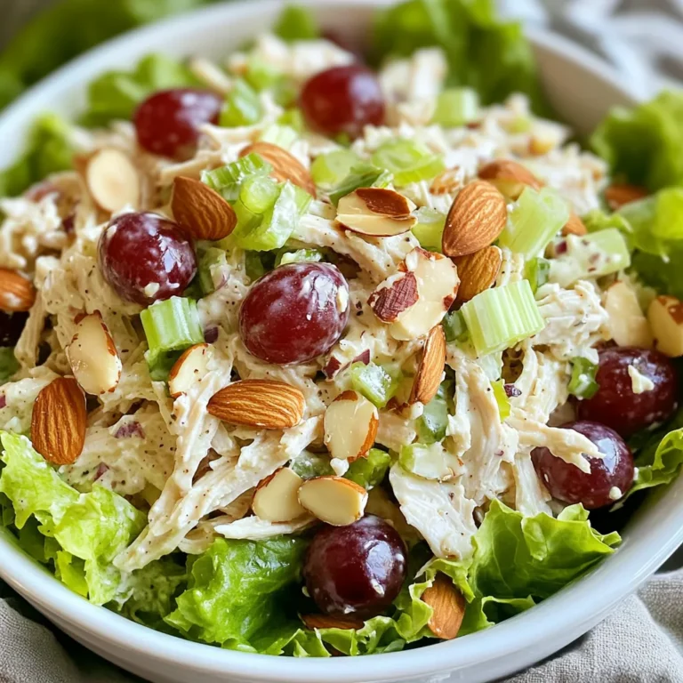 - 2 cups cooked chicken breast, shredded - 1 cup plain Greek yogurt - 1/2 cup celery, finely diced - 1/2 cup red grapes, halved - 1/4 cup sliced almonds, toasted - 1/4 cup green onion, thinly sliced - 1 tablespoon Dijon mustard - 1 tablespoon honey - 1 tablespoon fresh lemon juice - Salt and freshly ground black pepper to taste - Crisp lettuce leaves for serving (optional) You can add different fruits, nuts, or herbs to make this salad your own. Consider adding: - Apples or pears for a crunch - Walnuts or pecans for rich flavor - Fresh dill or parsley for a herbaceous touch - Chicken breast: High in protein, it helps build and repair muscles. - Greek yogurt: Packed with probiotics, it supports gut health and adds creaminess. - Celery: Low in calories and high in fiber, it helps with digestion. - Red grapes: These add sweetness and are rich in antioxidants. - Almonds: They provide healthy fats and add a satisfying crunch. - Green onion: This adds flavor and is low in calories. - Dijon mustard: A low-calorie way to add a tangy kick. - Honey: Offers natural sweetness and antioxidants. - Lemon juice: It brightens flavors and adds vitamin C. - Salt and pepper: Essential for enhancing the dish's overall taste. - Lettuce: Adds a fresh crunch and makes the dish more filling. By using these ingredients, you create a tasty and healthy dish. Each component contributes to a balanced meal. {{ingredient_image_2}} Start by shredding 2 cups of cooked chicken breast. You can use leftover chicken or bake it fresh. Shredding makes it easy to mix with other ingredients. In a large mixing bowl, add the shredded chicken. Next, finely dice 1/2 cup of celery. Toss the celery into the bowl with the chicken. This adds crunch and flavor to your salad. In a medium bowl, combine 1 cup of plain Greek yogurt, 1 tablespoon of Dijon mustard, 1 tablespoon of honey, and 1 tablespoon of fresh lemon juice. Add a pinch of salt and freshly ground black pepper. Whisk all the ingredients together until smooth and creamy. This dressing will give your salad a rich and tangy taste. Now, drizzle the yogurt dressing over the chicken and celery mixture. Gently toss everything together. Make sure the chicken and celery are coated well with the dressing. Next, fold in 1/2 cup of halved red grapes, 1/4 cup of sliced almonds, and 1/4 cup of thinly sliced green onions. Be careful not to break the grapes while folding. Taste the salad and adjust the seasoning if needed. For serving, scoop the chicken salad onto crisp lettuce leaves or use it in pita bread or wraps. Enjoy your tasty and healthy dish! To make your Greek yogurt chicken salad super creamy, choose full-fat Greek yogurt. This gives a rich texture. When mixing, whisk the yogurt until smooth. This helps blend all flavors well. If you find it too thick, add a splash of water or more lemon juice. This adds freshness and keeps it light. Seasoning makes a big difference! Start with salt and black pepper. Taste after mixing. If it needs more kick, add a bit of Dijon mustard. Honey adds sweetness, balancing the tangy yogurt. Fresh lemon juice brightens the dish. Always adjust to your taste. Remember, seasoning is key for a tasty salad. To make your chicken salad pop, use a bright bowl. Serve over crisp lettuce leaves. This adds color and crunch. Before serving, sprinkle extra red grapes on top. This gives a nice look and a sweet bite. Pair with whole-grain bread or crunchy crackers for a complete meal. Enjoy the beautiful dish! Pro Tips Use Leftover Chicken: For a quicker prep, utilize leftover rotisserie or grilled chicken. This will cut down on cooking time and add delicious flavors. Add Fresh Herbs: Enhance the flavor by incorporating fresh herbs like dill or parsley. They add brightness and complexity to the salad. Chill Before Serving: For the best taste, allow the chicken salad to chill in the refrigerator for at least 30 minutes before serving. This helps the flavors develop. Experiment with Add-ins: Feel free to customize your salad by adding ingredients like diced apples or cranberries for a sweet twist, or even some chopped bell peppers for extra crunch. {{image_4}} If you want to change up the protein in your Greek yogurt chicken salad, you have great options. Tofu is a fantastic choice for a plant-based version. It absorbs flavors well and gives a nice texture. Turkey is another lean protein that works wonderfully. Just shred it like chicken, and you’re ready to go. Adding different herbs and spices can make your salad unique. Fresh dill or parsley can brighten the dish. You might also try adding a bit of curry powder for a warm twist. A splash of hot sauce can give it a nice kick. Experiment with what you love! You can serve this salad in many ways. Use crisp lettuce leaves as a base for a fresh bite. Pita bread is great for a fun sandwich. You can also wrap it in a tortilla for a snack on the go. Each option adds a new twist to your meal. Enjoy finding your favorite way to serve it! To keep your Greek yogurt chicken salad fresh, store it in an airtight container. This prevents air from spoiling the ingredients. Ensure the container is clean and dry before adding the salad. If you plan to eat it later, avoid adding toppings like nuts or grapes until serving. This keeps them crunchy and fresh. Your chicken salad stays good in the refrigerator for about 3 to 4 days. After this time, the flavors can fade, and it may spoil. Always check for any off smells or changes in texture before eating. If it looks or smells odd, it’s best to toss it. Freezing chicken salad can change its texture. If you must freeze it, use a freezer-safe container. Leave some space at the top, as it expands when frozen. When you're ready to eat it, thaw it in the fridge overnight. After thawing, stir it well and check if it needs more seasoning. Yes, you can use low-fat Greek yogurt. It keeps the salad creamy without adding too many calories. The taste stays similar, and you still get that nice tang. Just remember, low-fat yogurt might be a bit thinner. You may need to adjust the amount of honey or mustard for flavor balance. To make this dish dairy-free, swap Greek yogurt for a plant-based option. Look for almond or coconut yogurt. Make sure it is unsweetened to avoid altering the taste. You can also mix in some mashed avocado for creaminess. This keeps the salad rich and delicious without any dairy. You can serve Greek yogurt chicken salad in many ways. Here are a few ideas: - Use crisp lettuce leaves as cups. - Stuff it into pita bread for a tasty sandwich. - Serve it on whole-grain bread for a hearty meal. - Pair it with crunchy crackers for a light snack. Each option adds a fun twist to the dish! In this article, we explored key ingredients for Greek yogurt chicken salad and how to make it. I shared tips for achieving creaminess and great flavor. You learned about variations, storage, and answers to common questions. Enjoying this salad is easy and healthy. You can swap ingredients and customize it to your taste. Try it out, and this dish will quickly become a favorite!