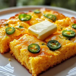 To make Jalapeño Cheddar Cornbread, gather these key ingredients: - 1 cup cornmeal - 1 cup all-purpose flour - 1 tablespoon baking powder - ½ teaspoon salt - ½ teaspoon baking soda - 2 large eggs - 1 cup buttermilk (or milk with a tablespoon of lemon juice) - ¼ cup unsalted butter, melted and slightly cooled - 1 cup sharp cheddar cheese, shredded - 1-2 jalapeños, finely chopped (adjust to your heat level) - 2 tablespoons honey (optional for sweetness) Each ingredient plays an important role. The cornmeal gives the cornbread its unique texture and flavor. The flour helps with structure. Baking powder and baking soda make it rise. Salt adds depth, while eggs bind the mix together. Buttermilk keeps it moist and tender. Unsalted butter adds rich flavor. Sharp cheddar brings a tasty kick, and jalapeños add spice. Honey, if you choose to use it, balances the heat with a hint of sweetness. Make sure to use fresh ingredients for the best taste. Enjoy gathering these items before you start baking! {{ingredient_image_2}} First, preheat your oven to 400°F (200°C). This step is key for a nice rise. Next, take an 8-inch baking pan and grease it well with butter or non-stick spray. This helps the cornbread come out easily. In a big mixing bowl, add 1 cup of cornmeal, 1 cup of all-purpose flour, 1 tablespoon of baking powder, ½ teaspoon of salt, and ½ teaspoon of baking soda. Mix these dry ingredients well with a whisk. This ensures they blend evenly for a great texture. In another bowl, crack 2 large eggs and beat them gently. Pour in 1 cup of buttermilk and ¼ cup of melted butter. If you want a hint of sweetness, add 2 tablespoons of honey. Whisk this mixture until it looks smooth. Carefully pour the wet mixture into the bowl with the dry ingredients. Stir it together gently. Stop mixing when it’s just combined. It’s fine if the batter is a bit lumpy. Overmixing can make it tough. Now, it’s time to add flavor! Fold in 1 cup of shredded sharp cheddar cheese and 1-2 finely chopped jalapeños. Make sure they spread evenly throughout the batter for that perfect spicy kick. Pour the batter into your prepared pan. Use a spatula to smooth it out. Bake in the oven for 20-25 minutes. Check if it’s done by inserting a toothpick in the center. If it comes out clean, your cornbread is ready! Let it cool in the pan for about 5 minutes before slicing. Enjoy your tasty creation! To get the best flavor in your cornbread, use fresh ingredients. Fresh jalapeños add spice and zest. Sharp cheddar cheese gives a rich taste. If you like sweet, add honey. It balances the heat well. You can also try different spices. A dash of cumin or smoked paprika can add depth. Baking time is key for perfect cornbread. Bake at 400°F for 20-25 minutes. Keep an eye on it as it cooks. Look for a golden top and a toothpick that comes out clean. Underbaking can lead to a mushy center, while overbaking can dry it out. Mix the batter gently to avoid overmixing. Overmixing can make your cornbread tough. Stir until the dry and wet ingredients are just combined. It’s okay if the batter is slightly lumpy. Lumps mean a light, fluffy cornbread. Pro Tips Use Fresh Jalapeños: For the best flavor and heat, opt for fresh jalapeños instead of pickled ones. Adjust the quantity based on your spice tolerance. Don’t Overmix: When combining wet and dry ingredients, mix just until combined. This will keep your cornbread light and fluffy. Experiment with Cheese: Feel free to mix different types of cheese, like pepper jack or gouda, for a unique flavor twist. Serve Warm: Cornbread is best enjoyed warm. Serve with butter or honey for an added layer of flavor that complements the spice. {{image_4}} You can get creative with your cornbread. Add-ins can boost flavor and texture. Here are some ideas: - Corn kernels: Fresh or frozen corn adds sweetness and crunch. - Chopped green onions: These give a mild onion taste. - Cooked bacon: For a savory twist, add crispy bacon bits. - Spices: Try cumin or chili powder for extra warmth. If you want a sweeter cornbread, consider adding more honey or even brown sugar. Making this cornbread gluten-free is easy. Swap out all-purpose flour for a gluten-free blend. Many blends work well, but look for one that contains xanthan gum. This helps bind the ingredients together. You can also use almond flour or coconut flour, but adjust the liquid to keep the batter moist. While sharp cheddar is tasty, you can try different cheeses too. Here are some options: - Monterey Jack: This cheese melts well and adds creaminess. - Pepper Jack: For more spice, use pepper jack cheese. - Feta: Crumbled feta can add a tangy, salty flavor. - Mozzarella: This cheese gives a gooey texture but is milder. Mixing cheeses can also create a unique flavor profile. To keep your Jalapeño Cheddar Cornbread fresh, place it in an airtight container. You can also wrap it in plastic wrap or foil. Store it at room temperature for up to two days. If you want to keep it longer, refrigerate it. The cornbread will last about a week in the fridge. Remember, keeping it wrapped helps maintain its moisture. When you want to enjoy leftover cornbread, preheat your oven to 350°F (175°C). Place the cornbread on a baking sheet and cover it with foil. Heat it for about 10-15 minutes. If you prefer, you can microwave it. Place a slice on a plate and heat it for 20-30 seconds. This keeps it warm and soft. Freezing is a great option if you have extra cornbread. Allow it to cool completely first. Then, wrap each piece in plastic wrap. Place the wrapped pieces in a freezer-safe bag. You can freeze it for up to three months. When you're ready to eat it, thaw it in the fridge overnight. Then, reheat as mentioned above. Yes, you can make this cornbread without buttermilk. Use regular milk with a tablespoon of lemon juice instead. This trick will add the tangy flavor that buttermilk gives. It works great and keeps the cornbread moist. The spice level depends on how many jalapeños you add. One jalapeño gives a mild heat. Two jalapeños bring more kick. You can adjust the heat to fit your taste. If you like it hot, add more jalapeños or use spicy cheese. Yes, you can use frozen jalapeños. Just thaw them and chop them finely. They will still add good flavor to the cornbread. Fresh jalapeños are great, but frozen ones work too if that's what you have. This cornbread pairs well with many dishes. Serve it with chili, soup, or BBQ. It also tastes great with a dollop of butter on top. For a sweet touch, offer honey on the side. Enjoy it with friends and family for a cozy meal! In this blog post, we explored how to make delicious Jalapeño Cheddar Cornbread from scratch. We discussed key ingredients, easy steps, and tips to boost flavor. You can experiment with variations and storage options. I encourage you to try this recipe at home. You’ll enjoy the blend of cheese and spices. Happy baking!