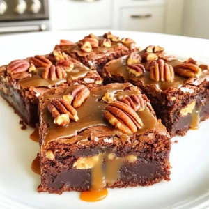 - 1 cup unsalted butter, melted - 1 ¼ cups granulated sugar - 1 cup packed light brown sugar - 4 large eggs, at room temperature - 1 teaspoon pure vanilla extract - 1 cup all-purpose flour - ¾ cup unsweetened cocoa powder - ½ teaspoon sea salt - 1 cup semi-sweet chocolate chips - 1 cup pecans, roughly chopped - 1 cup soft caramel candies, cut into small pieces - ¼ cup heavy cream To make these brownies, use high-quality ingredients. Fresh eggs give a richer taste. Choose chocolate chips that you love. I recommend semi-sweet for balance. The pecans add a nice crunch and nutty flavor. You can add a pinch of sea salt on top for contrast. Want a twist? Use dark chocolate chips instead. If you like a hint of spice, try adding cinnamon. You can also mix in a bit of instant coffee for depth. Always use unsalted butter for better control of salt levels. Look for fresh eggs for the best texture. Choose cocoa powder with a 100% cacao label for intense chocolate flavor. Buy pecans that are whole, then chop them for freshness. The caramel should be soft and easy to cut. This makes melting simple during baking. Start by preheating your oven to 350°F (175°C). This step is key for even baking. Next, grab a 9x13 inch baking dish. Grease it well with butter or line it with parchment paper. This makes removing the brownies easy later. In a large mixing bowl, pour in the melted butter. Add the granulated sugar and brown sugar. Whisk these together until smooth. Then, crack in the four large eggs, adding one at a time. Mix well after each addition. The batter should look glossy. Finally, stir in the pure vanilla extract. This adds a lovely flavor. In a separate bowl, sift together the all-purpose flour, cocoa powder, and sea salt. Sifting helps remove lumps and ensures a fine texture. Slowly fold this dry mix into the wet mixture. Use a spatula for this step. Mix gently until just combined. It's okay if you see a few lumps; don’t overmix. Pour half of the brownie batter into your prepared baking dish. Spread it evenly across the bottom. Next, scatter the chopped caramel candies over this layer. Drizzle the heavy cream on top to help the caramel melt during baking. Carefully add the rest of the brownie batter on top. Smooth it out evenly with a spatula. Finally, sprinkle the reserved pecans on top for extra crunch. To get the best texture in your brownies, use room temperature eggs. This helps blend them well. Mix your wet ingredients until smooth. When adding dry ingredients, fold gently. Overmixing can make them tough. You want a fudgy brownie with a soft, rich bite. Avoid using cold butter, as it does not mix well. Cutting brownies can be tricky. Use a sharp knife for clean cuts. Lightly grease the knife or dip it in warm water. This helps the knife glide through easily. Let the brownies cool for at least 30 minutes. This step sets the caramel, making it easier to cut. Cut into squares or rectangles, depending on your style. Keep your brownies fresh by storing them in an airtight container. Layer parchment paper between brownies to prevent sticking. They will stay good at room temperature for up to four days. If you want to keep them longer, consider freezing. Wrap them well in plastic, then place in a freezer bag. When you’re ready, thaw them overnight in the fridge. {{image_4}} You can make these brownies nut-free by simply leaving out the pecans. This change will not affect the rich taste of the brownies. To add crunch, try using sunflower seeds or pumpkin seeds instead. They will give a nice texture without the nuts. To make these brownies gluten-free, swap the all-purpose flour for a gluten-free blend. Many blends work well in baking. Just check that the blend contains xanthan gum, which helps mimic the texture of regular flour. This way, you can enjoy these brownies without worry. Want to change things up? Adding espresso powder can boost the chocolate flavor. Just one teaspoon mixed into the dry ingredients does wonders. If you prefer a fresher taste, try adding a few drops of mint extract. It brings a cool twist that pairs nicely with the caramel and chocolate. You can also experiment with flavored extracts, like almond or coconut, for unique results. To keep your caramel pecan turtle brownies fresh, store them in an airtight container. Use parchment paper to separate layers if stacking. This method helps avoid sticking. You can keep them at room temperature for 3 to 5 days. If you want to extend their life, consider refrigeration. Just remember to let them come to room temp before serving. Freezing is perfect for brownies. First, cut your brownies into squares. Wrap each square in plastic wrap tightly. Then, place the wrapped brownies in a freezer-safe bag. This method prevents freezer burn. They will last for up to three months. When you’re ready to enjoy, thaw them in the fridge overnight or at room temperature for a few hours. Reheating brownies can bring back their gooey goodness. Preheat your oven to 350°F (175°C). Place the brownies on a baking sheet. Warm them for about 10 minutes. This method keeps them moist and delicious. For a quick fix, microwave a single brownie for 10-15 seconds. Add a scoop of ice cream on top for an extra treat! Caramel pecan turtle brownies stay fresh for about 3 to 5 days. Store them in an airtight container at room temperature. If you want them to last longer, refrigerate them. They can last up to a week when cold. Yes, you can use different nuts. Walnuts, almonds, or hazelnuts work well. Each nut adds its own flavor and crunch. Just make sure to chop them roughly for even distribution. You can use half-and-half or full-fat milk as a substitute. For a dairy-free option, try coconut cream or almond milk with a bit of cornstarch. These options will still give you a nice texture. To check if the brownies are done, insert a toothpick in the center. If it comes out with a few moist crumbs, they are ready. If it comes out clean, they might be overbaked. Keep an eye on them around the 30-minute mark. Yes, you can make these brownies ahead of time. Bake them and let them cool completely. Store them in an airtight container or wrap them tightly. They taste great even a day or two later! This blog covered all you need to make caramel pecan turtle brownies. We discussed ingredients, step-by-step instructions, and helpful tips. You have options to customize and store your brownies. Remember, using quality ingredients makes a big difference. Enjoy the rich flavors and textures. Don’t hesitate to experiment with variations. Baking should be fun and creative. Now you’re ready to make the best brownies ever! Happy baking!