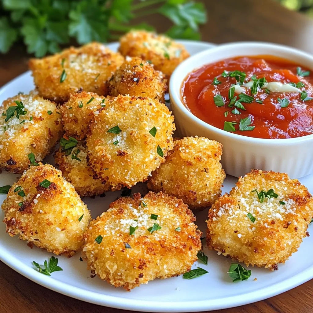 - 1 lb boneless chicken breast, cut into bite-sized morsels - 1 cup all-purpose flour - 2 large eggs, beaten until smooth - 1 cup panko breadcrumbs - 1/2 cup freshly grated Parmesan cheese - 4 cloves garlic, finely minced - 1 teaspoon dried oregano - 1 teaspoon smoked paprika - Salt and freshly ground black pepper to taste - Olive oil spray - Use 1 pound of chicken for a filling meal. - Measure flour and breadcrumbs in standard cups for accuracy. - Freshly grated Parmesan gives the best flavor. - Use 4 cloves of garlic for strong taste; adjust for milder flavor. - 2 eggs will coat the chicken well without being too wet. - You can swap chicken breast for thighs if you want more flavor. - Use almond flour instead of all-purpose flour for a gluten-free option. - You can replace panko with regular breadcrumbs for a softer texture. - Nutritional yeast can be used in place of Parmesan for a dairy-free option. - If you don’t have smoked paprika, regular paprika will still work. These ingredients will help you create crispy and tasty garlic Parmesan chicken nuggets. Enjoy the cooking process! {{ingredient_image_2}} Start by setting your oven to 400°F (200°C). While the oven heats, line a baking sheet with parchment paper. This makes cleanup easy and helps the nuggets cook evenly. Now, gather three shallow dishes. In the first dish, mix 1 cup of all-purpose flour with a pinch of salt and black pepper. In the second dish, beat 2 large eggs until smooth. In the third dish, combine 1 cup of panko breadcrumbs, 1/2 cup of grated Parmesan cheese, 4 minced garlic cloves, 1 teaspoon of dried oregano, and 1 teaspoon of smoked paprika. Stir this mix well to blend all the flavors. Take a piece of chicken and roll it in the flour mixture. Make sure all sides are coated, but shake off the extra flour. Next, dip this piece into the beaten eggs, letting the extra egg drip off. Finally, roll the chicken in the breadcrumb mixture. Press gently so the crumbs stick well. Once coated, place each nugget on your prepared baking sheet. Leave some space between them for better cooking. If you want, spray the tops lightly with olive oil for extra crispiness. Put the baking sheet in the oven and bake for 15-20 minutes. Be sure to flip the nuggets halfway through. This helps them get golden brown all over. When they are crispy and cooked through, take them out. Let them rest for about a minute on the baking sheet before serving. Enjoy these tasty Garlic Parmesan Chicken Nuggets hot! To make your chicken nuggets extra crispy, use panko breadcrumbs. Panko is lighter and crunchier than regular breadcrumbs. For even more crunch, spray the nuggets lightly with olive oil before baking. This helps them brown nicely. Also, flip them halfway through cooking. This ensures a golden crust on all sides. You can boost the flavor of your nuggets in many ways. Add fresh herbs like parsley or basil to the breadcrumb mix. This adds freshness and color. You can also mix in some cayenne pepper for a little heat. If you want a smoky taste, increase the smoked paprika. Experimenting with these flavors can make each batch unique! Avoid overcooking your chicken nuggets. This can lead to dry and tough bites. Keep an eye on them while they bake. Another mistake is not spacing them out on the baking sheet. Crowded nuggets do not cook evenly. Finally, ensure you coat the chicken well in each step. This helps the flavors stick and improves texture. Pro Tips Use Fresh Garlic: Freshly minced garlic gives a much stronger and pleasant flavor compared to pre-minced varieties. Aim for the freshest ingredients for the best taste. Double Coat for Extra Crispiness: For an even crunchier texture, you can dip the chicken nuggets in the egg and breadcrumb mixture twice. This enhances the coating and provides a satisfying crunch. Let the Nuggets Rest: After baking, allow the chicken nuggets to rest for a few minutes. This helps the juices redistribute, ensuring the nuggets remain moist and flavorful. Experiment with Seasonings: Feel free to adjust the seasonings in the breadcrumb mixture to suit your taste. Adding herbs like thyme or a pinch of cayenne pepper can elevate the flavor profile. {{image_4}} You can switch up the coating for your nuggets. For a gluten-free option, use almond flour instead of all-purpose flour. Replace panko with gluten-free breadcrumbs. This keeps the crunch while being safe for those with gluten issues. If you want some heat, add cayenne pepper or chili powder to the breadcrumb mix. This gives your chicken nuggets a spicy kick. You can also use hot sauce in the egg mixture for more flavor. Dips can elevate your nuggets. Try marinara sauce for a classic touch. Garlic aioli pairs well too, adding creaminess and flavor. For a twist, serve with honey mustard or ranch dressing. For sides, consider a fresh salad or crispy fries. Roasted veggies work great for a healthier option. You can also serve them with a platter of sliced veggies for a crunchy contrast. Meal prep is easy with these nuggets. You can make a big batch ahead of time. After coating, place the nuggets on a baking sheet. Freeze them for about an hour, then transfer to a freezer bag. This way, they won't stick together. To cook, bake them straight from the freezer. Just add a few extra minutes to the baking time. Enjoy fresh nuggets anytime with little effort! After cooking, let the chicken nuggets cool completely. Place them in an airtight container. Store them in the fridge for up to three days. Make sure they are sealed tightly to keep them fresh. When ready to eat, you can reheat them. To freeze, first cool the nuggets. Then, lay them flat on a baking sheet. Freeze them for about an hour. After that, transfer them into a freezer bag. Remove as much air as possible before sealing. They can last up to three months in the freezer. You can reheat the chicken nuggets in the oven for best results. Preheat your oven to 375°F (190°C). Place the nuggets on a baking sheet. Heat them for about 10-12 minutes, or until they are warm and crispy. You can also use a microwave, but the nuggets may get soft. If you use the microwave, heat them in short bursts. You can dip Garlic Parmesan Chicken Nuggets in many tasty sauces. Some great choices are: - Marinara sauce - Garlic aioli - Ranch dressing - Honey mustard - Barbecue sauce Each dip adds a unique flavor. Try different dips to find your favorite! Yes, you can make these nuggets in an air fryer! Here’s how: 1. Preheat your air fryer to 400°F (200°C). 2. Arrange the coated nuggets in a single layer in the basket. 3. Cook for about 10-12 minutes, flipping halfway through. Air-frying gives you a crispy texture with less oil. It’s quick and easy! To check if chicken nuggets are fully cooked, use a meat thermometer. The internal temperature should reach 165°F (74°C). You can also cut one nugget in half. The meat should be white and juices should run clear. No pink means they are done! Making Garlic Parmesan Chicken Nuggets is fun and easy. We covered the necessary ingredients, measurement tips, and substitutions. You learned step-by-step processes for baking and how to achieve extra crispiness. Exploring variations lets you customize to your taste. Remember the storage tips to keep your nuggets fresh. With these insights, you can whip up a delicious batch anytime. Enjoy your cooking and savor each crispy bite!