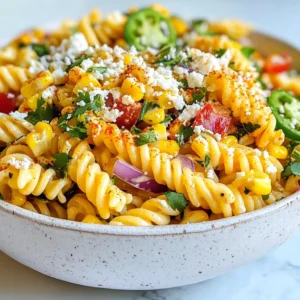 For this tasty Mexican street corn pasta salad, gather these items: - 8 oz fusilli pasta - 2 cups corn kernels (fresh or frozen) - 1 red bell pepper, diced - 1/2 red onion, finely chopped - 1 jalapeño, deseeded and minced - 1/2 cup crumbled cotija cheese - 1/4 cup fresh cilantro, chopped - 3 tablespoons mayonnaise - 2 tablespoons lime juice - 1 teaspoon chili powder - Salt and pepper to taste You can easily swap some ingredients if needed: - Use any pasta shape, like penne or rotini, instead of fusilli. - If you don’t have cotija cheese, feta works well as a substitute. - For a creamy vegan option, use dairy-free mayo. - If lime juice is unavailable, lemon juice is a great alternative. Fresh corn tastes sweet and bright. It’s a great choice when in season. You can grill or sauté it to enhance the flavor. Frozen corn is convenient and still tasty. It’s often picked at peak ripeness, so don’t worry if it’s your only option. Just thaw it before adding to the salad. {{ingredient_image_2}} Start by boiling a large pot of salted water. Once it boils, add 8 oz of fusilli pasta. Cook according to the package instructions until it’s al dente. This usually takes about 8-10 minutes. Drain the pasta and rinse it under cold water. This stops the cooking process and cools it down. Set the pasta aside to dry completely. In a large skillet, add 2 cups of corn kernels. You can use fresh or frozen corn. Set the skillet over medium heat. Sauté the corn for 5-7 minutes. Stir occasionally until the corn gets a nice char. This adds flavor. Once done, remove the skillet from the heat and let the corn cool. In a large mixing bowl, combine the cooled pasta with the sautéed corn. Next, add 1 diced red bell pepper, 1/2 finely chopped red onion, and 1 minced jalapeño. Stir gently to mix everything evenly. It’s important to blend the flavors well in this step. In a small bowl, whisk together 3 tablespoons of mayonnaise, 2 tablespoons of lime juice, and 1 teaspoon of chili powder. Add salt and pepper to taste. This dressing brings all the flavors together. Make sure it’s smooth before you pour it over the pasta salad. Now, pour the dressing over the pasta salad mixture. Toss gently until all the ingredients are coated. Carefully fold in 1/2 cup of crumbled cotija cheese and 1/4 cup of chopped cilantro. This adds a burst of flavor and freshness. Taste the salad. Adjust seasoning if needed. For the best flavor, cover the salad and chill it in the fridge for at least 30 minutes. This allows the flavors to meld beautifully. To get the best pasta, start with plenty of water. Use a big pot and add salt. It should taste like the ocean. When the water boils, add the fusilli pasta. Cook it until it’s al dente, which means firm to the bite. This usually takes about 8-10 minutes. After cooking, drain it well. Rinse it under cold water to stop the cooking. This keeps the pasta from getting mushy. If you want more flavor, try adding extra lime juice or chili powder. A squeeze of fresh lime can brighten the dish. You can also add more jalapeño for heat. Don't be afraid to adjust the salt and pepper too. Taste your salad before serving. If it lacks flavor, you can easily fix it. Serve your pasta salad in a large, colorful bowl. This makes it look inviting. For a nice touch, add extra cilantro on top. A sprinkle of chili powder adds color too. Using pretty plates or bowls can enhance the look. Remember, we eat with our eyes first! Pro Tips Fresh Corn is Best: For the most authentic flavor, use freshly grilled corn. The char adds a wonderful smokiness that elevates the salad. Customize the Heat: Adjust the amount of jalapeño based on your spice preference. You can also add some diced red chili for extra heat. Make Ahead: This salad can be made a day in advance. Just keep it covered in the fridge to enhance the flavors and serve chilled. Adding Other Veggies: Feel free to mix in other vegetables like diced cucumbers or cherry tomatoes for added texture and flavor. {{image_4}} You can make this dish heartier by adding protein. Grilled chicken or shrimp works well. Cook the protein first, then chop it into bite-sized pieces. Mix it in with the pasta and veggies. This adds flavor and makes the salad more filling. If you want a vegetarian version, skip the meat. You can add black beans or chickpeas for protein. For a vegan option, replace mayonnaise with a plant-based mayo. Also, use a vegan cheese or skip cheese altogether. This keeps the dish light and fresh. Adjust the heat to your taste. For spicy, add more jalapeño or use a spicier pepper, like serrano. You can also sprinkle in some cayenne pepper for extra kick. If you prefer mild, leave out the jalapeño. Your salad will still taste great without the heat. To keep your Mexican Street Corn Pasta Salad fresh, store it in an airtight container. Place it in the fridge. It will stay good for up to three days. If you notice any extra moisture, drain it before serving. Reheating this salad is simple. Use the microwave for a quick warm-up. Heat it in short bursts, stirring in between. You can also enjoy it cold, as the flavors still shine through chilled. For meal prep, make the salad ahead of time. This allows the flavors to blend beautifully. Store it in individual containers for easy lunches. Prep the ingredients separately if you plan to eat it later in the week. This keeps everything fresh and tasty. Yes, you can use other pasta shapes. Bowtie, penne, or rotini work well. Just make sure to cook them until they are al dente. This keeps the pasta firm and gives a nice bite. You can prepare the salad a day before serving. Just mix all the ingredients but add the dressing later. Keep the salad in the fridge. Add the dressing just before you serve it. This keeps the pasta and veggies fresh. This salad pairs well with grilled meats and tacos. You can serve it as a side or a main dish. It goes great with chicken, steak, or shrimp. Try it with a refreshing drink like agua fresca or iced tea. No, this recipe is not gluten-free due to the pasta. However, you can use gluten-free pasta. Look for brands made from rice or chickpeas. This way, you can enjoy the salad without gluten. It is not ideal to freeze this salad. Freezing may change the texture of the pasta and veggies. If you have leftovers, store them in the fridge and eat them within a few days. This blog post covers how to make a delicious Mexican Street Corn Pasta Salad. We explored ingredients, cooking steps, and tips for the best results. You can use fresh or frozen corn and substitute ingredients as needed. I shared ways to add protein and make vegetarian options. Plus, I included storage tips to keep your salad tasty. Enjoy making this easy and flavorful dish. You can impress others with your cooking skills! Happy cooking and eating!