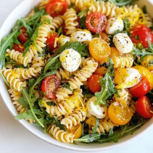 When making Caprese pasta salad, choosing the right ingredients is key. Here’s what you need: - Small pasta options - Use 2 cups of small pasta, like fusilli or penne. These shapes hold dressing well. - Types of tomatoes to use - Choose 1 cup of cherry tomatoes. Halve them for a sweet burst of flavor. You can also use grape tomatoes if you prefer. - Selecting the best mozzarella - Use 1 cup of mozzarella balls, called bocconcini. Halve them for easy mixing. Look for fresh mozzarella for the best taste. It should be soft and creamy. These ingredients blend together to create a fresh and flavorful dish. Each one plays a role in the overall taste. Don’t skip on quality; it makes a big difference! Enjoy the vibrant colors and fresh flavors in this pasta salad. {{ingredient_image_2}} To start, bring a large pot of salted water to a boil. This step is crucial for flavor. Add 2 cups of small pasta like fusilli or penne. Cook it until al dente, usually about 8-10 minutes. Test it by tasting a piece. You want it firm but tender. Once done, drain the pasta in a colander. Rinse it under cold running water. This stops the cooking and cools the pasta quickly. Set it aside to cool completely. In a large mixing bowl, add the fresh ingredients. Use 1 cup of halved cherry tomatoes, 1 cup of halved mozzarella balls, and 1 cup of torn basil leaves. Also, add ½ cup of peppery arugula for a nice kick. Stir gently to mix. This helps ensure every bite is packed with flavor. Make sure all the ingredients are evenly distributed throughout the bowl. In a small bowl, whisk together the dressing. Combine ¼ cup of extra virgin olive oil with 2 tablespoons of balsamic glaze. Add 1 clove of finely minced garlic and the zest of 1 lemon. Season with sea salt and freshly ground black pepper. Whisk until smooth. Taste the dressing and adjust the seasoning if needed. You want a bright flavor that complements the salad well. Now it’s time to mix everything together. Add the cooled pasta to the bowl with the salad base. Drizzle the dressing over the pasta. Using a large spoon, gently toss the pasta salad. Make sure everything is coated evenly with the dressing. This step is key for flavor. Let the salad rest at room temperature for about 10-15 minutes. This resting time allows the flavors to meld together and enhance the dish. To make the best Caprese pasta salad, you need fresh ingredients. - How to choose ripe tomatoes: Look for firm tomatoes with bright colors. They should feel slightly soft when you press gently. Smell them too; ripe tomatoes have a sweet, fragrant aroma. Cherry tomatoes are great for this dish. - Tips for fresh basil and arugula: Choose basil leaves that are vibrant green and unblemished. Avoid yellow or wilted leaves. For arugula, pick leaves that are crisp and fresh. Both herbs add a nice peppery flavor to your salad. Proper storage keeps your salad fresh. - Best practices for storing leftovers: Store any leftover pasta salad in an airtight container in the fridge. This helps maintain its flavors and texture for up to two days. - Reheating vs. serving cold: I recommend serving Caprese pasta salad cold. If you heat it, the mozzarella may melt. This can change the taste and texture of the dish. You can elevate your salad with a few simple tricks. - Using additional herbs or spices: Add a pinch of oregano or thyme for extra depth. These herbs complement the fresh basil and enhance the overall flavor. - Balancing acidity and richness: The dressing already has balsamic glaze, but you can squeeze in some lemon juice. This adds brightness and balances the richness from the olive oil and cheese. These tips and tricks can help you make a fresh and flavorful Caprese pasta salad every time. Pro Tips Choose the Right Pasta: Opt for small pasta shapes like fusilli or penne that hold the dressing and other ingredients well, ensuring every bite is flavorful. Freshness is Key: For the best flavor, use the freshest mozzarella and basil you can find. Fresh ingredients elevate the taste of the salad significantly. Dress Just Before Serving: To keep the pasta from getting mushy, dress the salad right before serving. This keeps the ingredients vibrant and fresh. Experiment with Add-ins: Feel free to add other ingredients like olives, roasted red peppers, or even grilled chicken for a heartier salad that suits your taste. {{image_4}} You can add protein to make your Caprese pasta salad heartier. Here are some great options: - Grilled chicken: This adds a nice smoky flavor. - Shrimp: Cooked shrimp gives a fresh twist. - Chickpeas: A perfect choice for vegetarians. - Tofu: For a plant-based protein that's filling. Vegetarians can enjoy chickpeas or tofu. Non-vegetarians can opt for chicken or shrimp. Each choice enhances the salad while keeping it fresh and light. While the classic dressing is tasty, you can switch it up. Here are some ideas: - Lemon vinaigrette: Bright and zesty, perfect for summer. - Pesto: Adds a rich, herby flavor. - Italian dressing: A quick option that mixes well. If you run out of balsamic glaze, try red wine vinegar. It adds a nice tang without losing flavor. You can change the ingredients based on the season. For summer, add: - Fresh corn: Sweet and crunchy for a summer vibe. - Zucchini: Light and tender, perfect for warm days. In winter, consider: - Roasted bell peppers: Adds warmth and sweetness. - Kale: A hearty green that holds up well. These seasonal swaps keep your Caprese pasta salad exciting all year long! To make your Caprese pasta salad shine, focus on the colors. Use a large, white bowl to show off the bright reds of the cherry tomatoes, creamy whites of the mozzarella, and vibrant greens of the basil and arugula. You can create layers by placing the pasta at the bottom and topping it with the fresh ingredients. This adds nice height and visual interest. For garnishes, fresh basil leaves work great. They add a pop of color and aroma. You can also drizzle a bit of balsamic glaze on top just before serving. This not only looks pretty but adds a touch of sweetness. Wine can enhance your meal. A light white wine, like Sauvignon Blanc, pairs well. Its crispness complements the salad's fresh flavors. If you prefer red, try a light Pinot Noir. It adds richness without overpowering the dish. Side dishes can elevate your meal. For a light touch, serve with a simple green salad. A classic Caesar salad also works well. You might enjoy crusty bread or garlic bread as a warm side. These options balance the meal and make it feel complete. You can make Caprese Pasta Salad ahead of time by preparing the pasta and veggies first. Cook the pasta and cool it. Mix the cherry tomatoes, mozzarella, basil, and arugula in a bowl. Keep the dressing separate until you are ready to serve. When it's time to eat, add the dressing and mix. This keeps everything fresh and tasty. Yes, you can. Feel free to choose any small pasta you like. Options such as rotini, farfalle, or even gluten-free pasta work well. Just make sure to cook it until al dente for the best texture. Caprese Pasta Salad lasts about three days in the fridge. Store it in an airtight container to keep it fresh. If you notice the veggies getting soggy, it’s best to eat it sooner. Caprese Pasta Salad can be gluten-free if you use gluten-free pasta. Many brands offer great options. Just check the package to ensure it fits your dietary needs. You can enjoy the same fresh flavors without the gluten! This blog post covered how to make a tasty Caprese pasta salad. We discussed essential ingredients like pasta, tomatoes, and mozzarella. You learned step-by-step cooking and preparation tips. Fresh ingredients and storage ideas help keep your salad flavorful. Variations let you tailor the dish to your taste. Remember, presentation matters for serving. Enjoy creating your version of this delicious salad. Happy cooking!