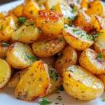 - 2 pounds of baby potatoes (halved or quartered) - 4 tablespoons of extra virgin olive oil - 4 cloves of fresh garlic (minced) - 2 teaspoons of dried rosemary (crushed) - 2 teaspoons of dried thyme - 1 teaspoon of smoked paprika - Salt and freshly cracked black pepper (to taste) - Fresh parsley (for garnish) Choosing high-quality olive oil: Select extra virgin olive oil for rich flavor. Look for a dark bottle to protect it from light. Check the harvest date for freshness. Selecting fresh vs. dried herbs: Fresh herbs add bright flavor. Use them if you have them. Dried herbs are great for convenience. Crush them to release more aroma. Converting ounces to tablespoons: Remember, 1 ounce equals about 2 tablespoons. Use this for precise measurements. Adjusting for different serving sizes: If you want more servings, simply double the ingredients. Keep the same ratios for best results. {{ingredient_image_2}} Preheat your oven to 425°F (220°C). This step is key for getting crispy, golden potatoes. A hot oven helps the potatoes roast evenly. In a big mixing bowl, add 2 pounds of halved or quartered baby potatoes. Toss in 4 minced garlic cloves and 4 tablespoons of extra virgin olive oil. Sprinkle in 2 teaspoons of crushed rosemary, 2 teaspoons of thyme, and 1 teaspoon of smoked paprika. Add salt and pepper to taste. Use your hands or a spoon to mix well. Make sure every potato is coated with the herbs and oil. Line a large baking sheet with parchment paper. This keeps the potatoes from sticking. Spread the seasoned potatoes in a single layer. Don’t overcrowd them to ensure they cook properly. Place the baking sheet in the oven. Roast the potatoes for 25-30 minutes. Halfway through, flip the potatoes with a spatula. This helps them brown and crisp up evenly. When they are golden brown and fork-tender, take them out. Let them cool for a few minutes. Just before serving, add fresh parsley on top for color and flavor. Enjoy these tasty garlic herb roasted potatoes! To get the best garlic herb roasted potatoes, make sure to coat them well. Use your hands to mix the potatoes, oil, and herbs in a bowl. This ensures each piece gets flavor. For crispier potatoes, spread them in a single layer on the baking sheet. Avoid overcrowding. This allows hot air to circulate around each potato. Want more flavor? Try adding spices like onion powder or chili flakes. You can also marinate the potatoes before roasting. This gives time for the flavors to sink in. Use a mix of olive oil and herbs for a tasty soak. Let them marinate for 30 minutes to an hour for the best taste. Different potatoes need different cooking times. If you use larger potatoes, cut them into smaller pieces. This way, they cook evenly. A larger piece can take longer to roast. Check them often. If you have a new oven, you might need to adjust the time. Keep an eye on the potatoes, so they don’t burn. Pro Tips Use Fresh Herbs: Fresh herbs can enhance the flavor profile of your roasted potatoes even more than dried ones. Consider using fresh rosemary or thyme, adding them in the last 10 minutes of roasting for a burst of freshness. Cut Evenly: Ensure all potato pieces are cut to a similar size for even cooking. This will help them roast uniformly, achieving that perfect golden crispiness on all sides. Don't Crowd the Pan: Give your potatoes enough space on the baking sheet. Overcrowding can cause them to steam rather than roast, resulting in a softer texture instead of the desired crispiness. Experiment with Spices: Feel free to add your favorite spices to the mix, such as garlic powder, onion powder, or even a pinch of cayenne for a kick. Adjusting the spice blend can create a unique flavor every time! {{image_4}} You can choose fresh or dried herbs for your roasted potatoes. Fresh herbs have a bright flavor, while dried herbs offer convenience. If you use fresh rosemary or thyme, use about three times more than dried. Try mixing herbs for a unique twist. For example, combine dill and basil for a fresh taste. Adding cheese or other flavors can make this dish special. Grated Parmesan adds a nice touch and melts beautifully. For a spicy kick, sprinkle chili flakes on top. This adds depth and excitement to every bite. You can also try adding lemon zest for a hint of brightness. If you want to try a different method, use an air fryer. It cooks the potatoes quickly and gives them a crispy exterior. Simply toss the seasoned potatoes in the air fryer basket and cook at 400°F for about 20 minutes. You can also use a stovetop skillet. Heat oil in a skillet, add the potatoes, and cook until golden brown. Flip them for even cooking and enjoy a different texture. To store your garlic herb roasted potatoes, let them cool first. Place them in an airtight container. This keeps them fresh and tasty. In the fridge, they last up to 3 days. Always label your container with the date for easy tracking. If you want to freeze them, you can! First, let the potatoes cool completely. Then, spread them on a baking sheet in a single layer and freeze for 1-2 hours. Once frozen, transfer them to a freezer-safe bag. They can stay fresh for up to 2 months. When you want to eat them, reheat in the oven at 375°F (190°C) until hot. There are many fun ways to use leftover potatoes. You can mash them for a creamy side. Chop them for a breakfast hash with eggs. Toss them in a salad for extra flavor. Try adding them to soups or stews for heartiness. Roasted potatoes also make a great filling for tacos or wraps. To make your garlic herb roasted potatoes extra crispy, follow these tips: - Cut potatoes evenly: Ensure your potato pieces are the same size. This helps them cook evenly. - Soak before roasting: Soak the cut potatoes in cold water for 30 minutes. This removes excess starch and promotes crispiness. - Use high heat: Roast at a high temperature, around 425°F (220°C). This helps create a crispy outside. - Space them out: Spread the potatoes in a single layer on the baking sheet. Overcrowding leads to steaming, not roasting. - Flip halfway: Turn the potatoes halfway through cooking. This allows all sides to brown nicely. Yes, you can use larger potatoes. Here’s how to adjust: - Cut larger potatoes: Cut them into smaller pieces, about 1 to 2 inches, for even cooking. - Cooking time: Larger pieces may take longer to cook. Check them after 30 minutes and add more time if needed. - Peeling: You can peel them if you prefer, but the skin adds extra flavor and texture. When choosing herbs for roasted potatoes, consider these options: - Rosemary: This herb adds a robust flavor that pairs well with potatoes. - Thyme: It offers a gentle, earthy taste that enhances the dish. - Parsley: Often used as a garnish, it adds freshness and color. - Oregano: This herb brings a warm and slightly peppery flavor. - Sage: Its strong taste is great for a rich, savory dish. Feel free to mix and match these herbs based on your taste! This blog post detailed how to make garlic herb roasted potatoes. We covered essential ingredients, quality tips, and step-by-step instructions for roasting. I shared ways to enhance flavor, achieve perfect texture, and suggested how to store leftovers. Remember, high-quality ingredients lead to tasty dishes. Be creative with herbs and spices. Cooking should be fun, so experiment! Enjoy your roasted potatoes and make them your own. Each bite should bring you joy!