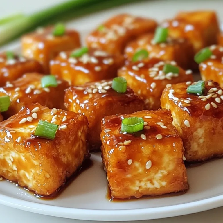 - 1 block (14 oz) firm tofu, pressed and cubed - 1/4 cup soy sauce - 1/4 cup pure maple syrup - 1 tablespoon rice vinegar - 2 teaspoons freshly grated ginger - 2 cloves garlic, minced - 1 tablespoon cornstarch - 1 tablespoon sesame oil - 1 tablespoon vegetable oil (for frying) - Sesame seeds (for garnish) - 2 green onions, sliced (for garnish) When measuring liquid ingredients, use a clear measuring cup. This helps you see the level. For dry ingredients, a set of measuring spoons gives you the best accuracy. Always pack the cornstarch lightly when measuring to avoid clumps. If you need a soy-free option, try tamari. For a different sweetener, honey or agave syrup work well. If you don't have rice vinegar, apple cider vinegar can be a good swap. You can also use garlic powder instead of fresh garlic if needed. {{ingredient_image_2}} Start by pressing the tofu. This helps remove water and makes the tofu firm. Press for about 15-20 minutes. After that, cut the tofu into bite-sized cubes. Aim for even pieces to help them cook well. In a medium bowl, mix together the soy sauce, maple syrup, rice vinegar, grated ginger, and minced garlic. Whisk these ingredients until they blend well. Save a few tablespoons of this marinade for later. Place the tofu cubes in a shallow dish. Pour the teriyaki marinade over the tofu. Make sure each cube is well-coated. Cover the dish and let it marinate for at least 30 minutes. For a stronger flavor, marinate for up to 2 hours. After marinating, sprinkle cornstarch over the tofu. Toss gently to coat each piece evenly. This step is key for a crispy texture. Heat the vegetable oil in a non-stick skillet over medium-high heat. Add the coated tofu cubes in a single layer. If needed, fry in batches to avoid crowding the pan. Cook for about 5-7 minutes on each side. Look for a golden-brown, crispy finish. Once the tofu bites are crispy, pour the reserved teriyaki marinade into the skillet. Let it cook for an additional 2 minutes. This thickens the sauce and coats the tofu in a tasty glaze. Remove the skillet from heat. Let the tofu bites cool for a moment. Transfer them to a serving plate. Garnish with sesame seeds and thin slices of green onion for a fresh touch. Enjoy these crispy teriyaki tofu bites as a snack or part of a meal. To get your tofu crispy, start with firm tofu. Press it for 15-20 minutes. This removes excess water. Cut the tofu into uniform cubes. Sprinkle cornstarch on the marinated tofu. Toss it well to coat every piece. This step is vital. Fry the tofu in hot oil. Make sure not to overcrowd the skillet. This keeps the temperature steady and helps the tofu crisp up. Use soy sauce and maple syrup for rich flavor. Adding rice vinegar gives it a nice tang. Fresh ginger and garlic add depth. If you like heat, add crushed red pepper flakes. You can also use sesame oil for a nutty aroma. For more sweetness, drizzle honey in the marinade. Always taste the marinade before using it. Adjust it to fit your flavor preference. Serve crispy teriyaki tofu bites on a bed of rice. Jasmine or brown rice works well. Pair them with steamed broccoli or snap peas for color. For a crunch, add chopped nuts or seeds. You can also drizzle extra teriyaki sauce on top. Garnish with sesame seeds and green onions. This adds freshness and flair. Enjoy your tasty bites with friends or family! Pro Tips Pressing Tofu: Ensure to press the tofu thoroughly to remove excess moisture. This will help the tofu absorb the marinade better and achieve a crispier texture when cooked. Marination Time: For deeper flavor, consider marinating the tofu for up to 2 hours. The longer it sits in the marinade, the more flavorful it will become. Even Coating: When coating the tofu with cornstarch, make sure each piece is evenly dusted. This step is key to achieving that perfect crispy exterior. Batch Frying: Fry the tofu in batches to avoid overcrowding the skillet. This allows each piece to cook evenly and develop a nice golden crust. {{image_4}} You can make this dish vegan and gluten-free easily. Use tamari instead of soy sauce. Tamari is a great option that tastes similar. Always check labels to ensure it is gluten-free. For the maple syrup, it is already vegan, so you are good there. This way, everyone can enjoy these tasty bites! If you want a healthier option, try baking or air frying the tofu. For baking, preheat your oven to 400°F (200°C). Spread the tofu cubes on a baking tray lined with parchment paper. Bake for about 25-30 minutes. Flip them halfway for even crispness. For air frying, set your air fryer to 375°F (190°C) and cook for about 15-20 minutes. Both methods give you crispy bites without much oil! You can change up the flavors to match your taste! To make them spicy, add red pepper flakes or sriracha to the marinade. For a sweet twist, mix in some orange juice or zest. You can also add sesame oil for a nutty taste. These small changes can create a whole new dish from the same base recipe! Enjoy exploring these options! To store leftover crispy teriyaki tofu bites, let them cool completely. Place them in an airtight container. Store the container in the fridge for up to three days. Keeping the tofu bites in one layer helps maintain their shape. To reheat, use a skillet for best results. Heat a small amount of oil over medium heat. Add the tofu bites, cooking for about three to five minutes until they are hot and crispy again. You can also use an oven. Preheat it to 350°F (175°C) and bake them for 10-15 minutes. You can freeze the tofu bites if you want to store them longer. Place the cooled tofu in a single layer on a baking sheet. Freeze for about an hour until solid. Then transfer the bites to a freezer-safe bag. They can last for up to three months. To enjoy, thaw them in the fridge before reheating. To get crispy tofu, start by pressing it well. Remove as much moisture as you can. Use firm tofu for the best results. After pressing, cut the tofu into even cubes. Coat the cubes in cornstarch before frying. This creates a nice, crunchy layer. Fry them in hot oil until golden brown on all sides. Yes, you can use a different marinade. Try using hoisin sauce for a sweet twist. You can mix soy sauce with sriracha for some heat. A peanut sauce also works well for a nutty flavor. Just ensure your marinade has a good balance of sweet and salty. Serve crispy teriyaki tofu bites with steamed rice. They pair well with stir-fried veggies for a colorful plate. You can also add them to salads for extra protein. Try them in a wrap with fresh greens and sauce. You can store crispy tofu bites in the fridge for up to three days. Place them in an airtight container to keep them fresh. Reheat them in the oven for best results. This helps maintain their crispiness. Avoid microwaving, as it can make them soggy. In this post, I covered the key ingredients and their measurements for delicious teriyaki tofu. You learned step-by-step how to prepare and fry the tofu bites. I shared tips to enhance flavor and achieve that perfect crispy texture. We discussed variations for vegan and gluten-free options as well as storage tips. Experiment with the ideas I shared. Enjoy your tasty teriyaki tofu bites today!