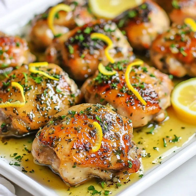 - 4 bone-in, skin-on chicken thighs - 1 teaspoon salt - 1 teaspoon freshly ground black pepper - 2 tablespoons extra virgin olive oil - 4 cloves garlic, finely minced - 1 teaspoon dried oregano - Zest and juice from 2 fresh lemons - 1 cup low-sodium chicken broth - 2 tablespoons fresh parsley, finely chopped (for garnish) For this recipe, I like to use bone-in, skin-on chicken thighs. They stay juicy and flavorful. You need salt, pepper, and oregano for basic seasoning. The addition of minced garlic gives a lovely aroma. Fresh lemons add a burst of zest and tang. Low-sodium chicken broth enhances the flavor without being too salty. Lastly, fresh parsley brightens the dish and adds color. Gathering these ingredients is simple, and they work perfectly together. Each item plays an important role in making this meal delicious. Be sure to use fresh ingredients for the best taste. This combination makes the chicken tender and juicy while packing a punch of flavor. {{ingredient_image_2}} - Seasoning the chicken thighs: Start by rubbing each chicken thigh with salt, black pepper, and dried oregano. Make sure every side has a good amount of seasoning. This helps boost the flavor. - Searing the chicken in the Instant Pot: Turn on your Instant Pot and choose the “Sauté” mode. Add olive oil and let it get hot. Once it's shimmering, place the chicken thighs skin-side down in the pot. Sear them for about 5 minutes until the skin is crispy and golden. Flip the thighs and brown the other side for another 5 minutes. When done, remove the chicken and set it aside. - Sautéing the garlic for flavor: In the same pot, add minced garlic. Sauté for about 30 to 60 seconds while stirring. You want it fragrant but not burnt. Burnt garlic can ruin the flavor. - Deglazing the pot with chicken broth: Pour in the chicken broth. Use a wooden spoon to scrape up the tasty bits stuck to the bottom. These bits add a lot of flavor to your dish. - Adding lemon juice and zest: Stir in the fresh lemon juice and zest. Mix it well with the broth. This gives the sauce a bright and fresh taste. - Pressure cooking instructions: Return the seared chicken thighs to the pot, making sure they are in the liquid. Close the lid, set the valve to sealing, and select “Manual” or “Pressure Cook.” Set the timer for 12 minutes. - Natural release process: After the cooking time ends, let the pressure release naturally for about 10 minutes. Then, switch the valve to venting to release any remaining steam safely. - Removing and plating the chicken: Once it's safe, take the chicken thighs out of the pot. Let them rest on a plate for a few minutes. - Thicken sauce if desired: If you want a thicker sauce, switch the Instant Pot back to “Sauté” mode. Let the sauce simmer until it reduces to your liking. To make the skin crispy, sear the chicken well. Start on high heat and don't rush it. This helps lock in juices and adds flavor. Flip the chicken only once for the best result. To avoid burnt garlic flavor, keep an eye on the garlic while it cooks. Sauté it for only 30 to 60 seconds. Stir it constantly and remove it as soon as it smells fragrant. This step adds a nice depth without the bitter taste. If you have thicker chicken thighs, you might need to adjust the cooking time. Add a few extra minutes to ensure they cook through. Use a meat thermometer to check if they reach 165°F. For a different texture, try the quick-release method after cooking. This helps keep the chicken juicy and tender. If you prefer a firmer texture, let it naturally release for a few minutes before venting. Pro Tips Perfectly Crispy Skin: For an extra crispy skin, broil the chicken thighs for a few minutes after cooking. This will give them that golden-brown finish you desire. Flavor Boost: Marinate the chicken thighs in olive oil, lemon juice, and garlic for at least an hour before cooking. This allows the flavors to penetrate the meat more deeply. Reduce Sauce Wisely: If you prefer a thicker sauce, remember to simmer the sauce on “Sauté” mode after cooking, but keep an eye on it to prevent burning. Serving Suggestions: Serve the chicken thighs over a bed of rice, quinoa, or alongside roasted vegetables to create a well-rounded meal. {{image_4}} You can easily change the taste of lemon garlic chicken thighs. Here are some fun ways to do that: - Adding herbs or spices: Try fresh thyme, rosemary, or basil. These herbs add a rich taste. You can also add a pinch of red pepper flakes for spice. - Incorporating vegetables: Toss in veggies like bell peppers, carrots, or even green beans. Add them to the pot during pressure cooking. They soak up the flavors and make the dish colorful. If you want to try different cooking methods, here are two great options: - Baking lemon garlic chicken thighs: Preheat your oven to 400°F. Place the seasoned chicken thighs in a baking dish. Bake for about 35-40 minutes. This gives you crispy skin and juicy meat. - Grilling instead of using an Instant Pot: Marinate the chicken thighs in lemon juice and garlic. Heat your grill to medium-high. Grill the thighs for about 6-7 minutes on each side. This adds a nice smoky flavor to the dish. These variations let you customize your meal. Enjoy experimenting! To keep your lemon garlic chicken thighs fresh, use airtight containers. Glass or plastic containers work well. Store the chicken in the fridge for up to three days. If you want to keep it longer, freeze it. The chicken can last up to three months in the freezer. Just make sure to thaw it in the fridge before reheating. When reheating chicken thighs, the oven is best. Preheat it to 350°F (175°C). Cover the thighs with foil to keep them moist. Heat for about 15 to 20 minutes. You can also use the microwave. Place the chicken on a plate and cover it. Heat on medium for about 2 to 3 minutes. To keep the flavor, add a splash of chicken broth or lemon juice while reheating. This will help retain the zesty taste of the dish. Yes, you can use boneless chicken thighs. They will cook faster than bone-in thighs. Adjust the pressure cooking time to about 8 minutes. Always check for doneness. To add heat, include red pepper flakes or diced jalapeños. You can also use spicy seasoning blends. Mix them into the seasoning before rubbing on the chicken. Great sides include: - Rice pilaf - Roasted vegetables - Mashed potatoes - A fresh green salad These complement the bright lemon and garlic flavors. Use a meat thermometer. The chicken should reach an internal temperature of 165°F. Check the thickest part of the thigh. The meat should be juicy and no longer pink. This blog post covered how to make delicious lemon garlic chicken thighs using an Instant Pot. We talked about the key ingredients, step-by-step cooking instructions, and helpful tips. You can also explore flavor variations and different cooking methods. In the end, this dish is simple and tasty. Try it out and enjoy the burst of flavors! Cooking can be fun and rewarding, so get creative with your meals. Happy cooking!