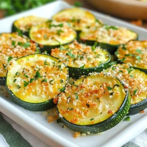 Here’s what you need to make Parmesan herb baked zucchini. Gather these simple items: - 4 medium zucchinis, sliced into 1/4-inch rounds - 1 cup finely grated Parmesan cheese - 1/2 cup whole grain breadcrumbs - 2 tablespoons extra-virgin olive oil - 2 teaspoons garlic powder - 1 teaspoon dried oregano - 1 teaspoon dried basil - 1/2 teaspoon red pepper flakes (optional for a kick) - Salt and freshly ground black pepper to taste - Fresh parsley, finely chopped (for garnish) These ingredients work together to create a tasty dish. The zucchini is light and fresh. The Parmesan adds rich flavor, while the herbs give it a nice aroma. Whole grain breadcrumbs add a lovely crunch. You can adjust the red pepper flakes for heat or leave them out. Fresh parsley adds a touch of color and taste at the end. This dish shines with these simple yet vibrant ingredients. {{ingredient_image_2}} First, preheat your oven to 425°F (220°C). This high heat helps the topping get crispy. In a bowl, mix together the Parmesan cheese, breadcrumbs, garlic powder, oregano, basil, and red pepper flakes. Add a pinch of salt and pepper. Stir until everything blends well. Take your sliced zucchini and place it in a large bowl. Drizzle the olive oil over the slices. Toss them gently until they are all coated in oil. Line a baking sheet with parchment paper. Lay the zucchini slices in a single layer, making sure they do not overlap. Sprinkle the Parmesan mixture over the zucchini slices. Press down slightly to help it stick well. Place the baking sheet in the hot oven. Bake for 15 to 20 minutes. Watch closely until the zucchini is tender and the topping is golden brown. Once baked, take the sheet out of the oven. Let the zucchini cool for a few minutes. Just before you serve, sprinkle fresh parsley on top for a burst of color. To get the best out of your zucchini, choose firm ones. Look for medium-sized zucchinis. They taste better and hold their shape. Cut them into 1/4-inch rounds for even cooking. This size helps them bake well. Always preheat your oven to 425°F. This heat helps create that nice, crispy topping you want. A crispy topping makes this dish shine. Mix the Parmesan cheese and breadcrumbs well. Use fresh, finely grated Parmesan for the best flavor. When you sprinkle it on, press down lightly. This action helps it stick. Keep an eye on the zucchini in the oven. Bake them until the topping turns golden brown. This usually takes about 15 to 20 minutes. For a great presentation, serve your baked zucchini on a wooden platter. You can also use individual plates for a fancy touch. Drizzle a bit of extra virgin olive oil over the top. A sprinkle of fresh parsley adds color and flavor. If you like, add more Parmesan for an extra treat. Enjoy your dish with a light salad or some grilled chicken. Pro Tips Choose Firm Zucchini: Select zucchinis that are firm and free of blemishes for the best texture and flavor. Adjust Seasoning: Feel free to tweak the herbs and spices according to your taste; add more garlic or herbs for a bolder flavor. Perfectly Crispy: For an extra crispy topping, broil the zucchini for the last 2-3 minutes of baking, but watch closely to prevent burning. Serving Suggestions: Pair with a dipping sauce like marinara or ranch for a delightful appetizer or side dish. {{image_4}} You can switch up the cheese in this dish. Try using pecorino Romano for a sharper flavor. Feta can also add a nice tang. If you prefer a milder taste, mozzarella works well too. Each cheese gives a unique touch to your Parmesan herb baked zucchini. Feel free to mix in other veggies. Eggplant slices or bell peppers can add color and taste. You can also use carrots or squash. Just make sure to cut them to a similar size as the zucchini. This helps them cook evenly. You can change the seasonings to match your taste. Try thyme or rosemary for a fresh twist. If you want more heat, add more red pepper flakes. A sprinkle of lemon zest can brighten the dish too. Adjusting the seasonings lets you create your own flavor profile. To store any leftover Parmesan herb baked zucchini, let it cool to room temperature. Place the zucchini in an airtight container. Make sure to layer a piece of parchment paper between the layers to keep them from sticking. Store it in your fridge for up to three days. This way, you can enjoy the dish later without losing its flavor. When you're ready to eat the leftovers, preheat your oven to 350°F (175°C). Place the zucchini on a baking sheet. Reheat them for about 10-15 minutes, or until they are warm. This method helps keep the topping crispy. You can also use a microwave, but the texture may not be as nice. If you use the microwave, heat in 30-second bursts to avoid overcooking. If you want to freeze the baked zucchini, first let it cool completely. Then, arrange the slices in a single layer on a baking sheet. Freeze them for about 1-2 hours until they are firm. After that, transfer the slices to a freezer-safe bag or container. Label it with the date. You can freeze them for up to three months. When you want to enjoy them, just reheat from frozen in the oven, and you'll have a tasty dish ready to go! Yes, you can! Try eggplant, squash, or bell peppers. They all work well. Slice them into similar sizes for even cooking. Each vegetable adds its own unique flavor and texture to the dish. You can use a mix for variety and color. To make this dish gluten-free, swap the whole grain breadcrumbs for gluten-free ones. Many brands offer great options. You can also use crushed nuts or ground oats as a substitute. These will still give you a crunchy topping. This baked zucchini pairs well with many side dishes. Consider serving it with grilled chicken or fish. A fresh salad or quinoa adds a nice touch too. Pair it with rice or pasta for a heartier meal. To boost the flavor of the topping, add fresh herbs like thyme or rosemary. You can mix in some lemon zest for a bright taste. Try adding different cheeses, like mozzarella or feta, for a twist. Adjust the spices to your liking for a personal touch. This blog post shares a tasty recipe for Parmesan Herb Baked Zucchini. You learned about key ingredients, step-by-step instructions, and helpful tips to ensure a crisp topping. We also discussed variations, storage methods, and answered common questions. Remember, this dish is easy to make and adapt. It’s a great way to enjoy healthy veggies. Experiment with flavors to make it yours. Enjoy your cooking adventure with zucchini!