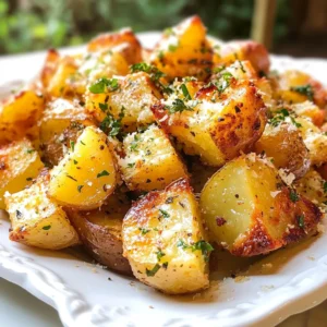 To make Garlic Parmesan Roasted Red Potatoes, you will need these simple ingredients: - 2 pounds red potatoes, quartered - 4 tablespoons extra virgin olive oil - 4 cloves garlic, finely minced - 1/2 cup freshly grated Parmesan cheese - 1 teaspoon dried oregano - 1 teaspoon sweet paprika - Salt and freshly ground black pepper to taste - Fresh parsley, finely chopped (for garnish) Each ingredient plays a key role in flavor and texture. The red potatoes give a creamy inside with a crispy skin. The olive oil helps achieve that golden crunch. Garlic brings a strong, savory taste while Parmesan adds richness. Oregano and paprika provide depth. Salt and pepper enhance all these flavors. Finally, fresh parsley adds a pop of color and freshness. This mix creates a dish that is both easy and tasty. {{ingredient_image_2}} - Preheat the oven to 425°F (220°C). - Prepare the baking sheet with parchment paper. - Quarter the red potatoes. Getting the oven hot helps the potatoes roast well. Lining the baking sheet with parchment makes cleanup easy. Quartering the potatoes gives them a nice size for roasting. - Toss potatoes with olive oil. - Add garlic, Parmesan, and seasonings. In a bowl, drizzle the olive oil over the potatoes. Toss them well so they are all coated. Then, add minced garlic, grated Parmesan, oregano, paprika, salt, and pepper. Mix everything well until each piece is covered in flavor. - Spread potatoes on the baking sheet. - Roast for 25-30 minutes with stirring halfway. Spread the potatoes evenly on the baking sheet. This helps them get crispy and cook evenly. Roast them in the oven for 25 to 30 minutes. Stir them halfway through cooking to promote even browning. When they are golden and crispy, they are ready! To get those perfect crispy potatoes, spread them out evenly on the baking sheet. If they sit too close together, they steam instead of roast. Stirring them halfway through cooking helps them brown evenly. Move them around a bit to ensure all sides get that nice golden color. Want to take your flavors up a notch? Try adding fresh herbs like rosemary or thyme. They add a burst of freshness that dried herbs can't match. If you use dried herbs, remember they are more potent, so use a bit less. A sprinkle of chili flakes can also add a nice kick. When serving, place the potatoes in a rustic bowl. This lets those crispy edges shine. For a colorful touch, add fresh parsley on top. You can even sprinkle extra Parmesan cheese for a gourmet look. A little garnish makes everything look special and appetizing! Pro Tips Choose the Right Potatoes: Red potatoes are great for roasting due to their waxy texture, but feel free to experiment with Yukon Gold or fingerling potatoes for different flavors and textures. Maximize Crispiness: For extra crispy potatoes, soak them in cold water for 30 minutes before roasting. This helps remove excess starch and results in a crunchier exterior. Adjust Seasonings: Don't hesitate to modify the herbs and spices according to your preference. Adding a pinch of cayenne pepper or some fresh rosemary can elevate the flavor profile. Serve Immediately: Roasted potatoes are best served hot out of the oven. If they sit too long, they may lose their crispiness, so plan to serve them right after cooking. {{image_4}} You can swap out Parmesan for other cheeses. Try using sharp cheddar for a bolder taste. Feta cheese adds a nice tang. A blend of mozzarella and Parmesan gives a creamy touch. Mixing cheeses can create exciting flavor profiles. Fresh herbs can change the whole dish. Rosemary or thyme work great with these potatoes. They add a fresh, earthy flavor. You can also use Italian seasoning for a more robust taste. This adds depth and makes the dish even better. If you need to swap ingredients, you have options. Use garlic powder instead of fresh garlic if needed. For olive oil, try butter for a richer flavor. You can also add other veggies like carrots or bell peppers. They roast well and add color to your meal. To keep your Garlic Parmesan roasted potatoes fresh, store them in an airtight container. This method prevents moisture and air from spoiling their taste. You can keep them in the fridge for about 3 to 5 days. If you want them to last longer, freezing is a good option. To reheat your potatoes and keep them crispy, the oven is best. Preheat your oven to 400°F (200°C). Place the potatoes on a baking sheet and heat for about 10 to 15 minutes. Stir them halfway to help them warm evenly. If you're short on time, you can use a microwave, but this may make them soft. If you choose the microwave, heat in short bursts of 30 seconds. You can freeze cooked Garlic Parmesan potatoes for up to 3 months. To freeze, let them cool completely first. Spread them out on a baking sheet in a single layer so they don’t stick together. Once frozen, transfer them to a freezer bag. To use frozen potatoes, thaw them overnight in the fridge. Reheat them in the oven for the best texture. You can tell when the potatoes are done by checking their color and texture. Look for a golden brown color and a crispy outside. Insert a fork into a potato; it should slide in easily. The inside should be soft and fluffy. These signs mean your potatoes are perfect! Yes, you can prepare this dish ahead of time. You can cut the potatoes and mix them with the oil and seasonings a few hours before cooking. Store the mixture in the fridge. For the best taste, cook them right before serving. If you need to store them longer, keep them in a sealed container for up to two days. Garlic Parmesan roasted red potatoes pair well with many dishes. Try serving them with grilled chicken or steak for a hearty meal. They also go great with roasted veggies or a fresh salad. These potatoes make a yummy side for any meal! This blog post covered everything you need to make Garlic Parmesan Roasted Red Potatoes. We looked at the simple yet tasty ingredients, step-by-step instructions, and useful tips for the perfect roast. You learned ways to customize the flavor and how to store and reheat leftovers. Whether you want a quick side dish or a flavorful addition to your meal, these potatoes hit the spot. Enjoy cooking, and don't hesitate to experiment with your favorite flavors!