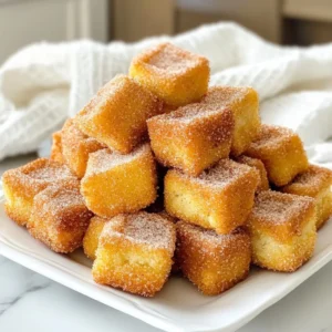 - 1 cup all-purpose flour - 1 cup water - 1/4 cup unsalted butter - 1 tablespoon granulated sugar - 1 teaspoon vanilla extract - 1/2 teaspoon salt - 1 teaspoon baking powder - 2 large eggs - 1/4 cup granulated sugar (for coating) - 1 teaspoon ground cinnamon - Air Fryer - Medium saucepan - Wooden spoon or spatula - Piping bag or resealable bag - Small bowl To make Air Fryer Churro Bites, you need simple ingredients. Start with all-purpose flour, which gives churros their structure. You will also need water and unsalted butter for a rich dough. The granulated sugar and vanilla extract add sweetness and flavor. Salt enhances all the tastes, while baking powder helps them rise. For the coating, have extra granulated sugar and ground cinnamon ready. This mixture gives churros their classic sweet and spicy finish. In terms of equipment, your Air Fryer is key. It cooks the churro bites evenly and keeps them crispy. A medium saucepan lets you mix the dough on the stove. You’ll need a wooden spoon or spatula to stir, and a piping bag to shape the churros. If you don't have a piping bag, a resealable bag works just fine. Lastly, a small bowl is needed for mixing the cinnamon sugar. With these ingredients and tools at hand, you are ready to create a tasty treat that everyone will love! {{ingredient_image_2}} - Combine water, butter, sugar, and salt in a saucepan. - Bring to a boil and stir in flour and baking powder. - Allow cooling and incorporate eggs and vanilla. Start by taking a medium saucepan. Pour in 1 cup of water, 1/4 cup of unsalted butter, 1 tablespoon of granulated sugar, and 1/2 teaspoon of salt. Heat over medium heat. Stir often until it boils. The butter should melt completely. When it boils, take the pan off the heat. Quickly stir in 1 cup of all-purpose flour and 1 teaspoon of baking powder. Use a wooden spoon to mix until a thick dough forms. Let the dough cool for about 5 minutes. Next, add in 2 large eggs. Add them one at a time. Mix well after each egg until the dough is smooth. Finally, stir in 1 teaspoon of vanilla extract to give it a nice flavor. - Preheat Air Fryer to 375°F (190°C). - Pipe the dough into 1-inch pieces in the basket. - Air fry for 8-10 minutes until golden brown. While your dough cools, preheat your Air Fryer to 375°F (190°C). This step is key for even cooking. Now, grab a piping bag. If you don't have one, use a resealable bag with one corner cut off. Fill the bag with your dough. Carefully pipe 1-inch long pieces into the Air Fryer basket. Make sure to leave space between each piece. They will puff up as they cook. You might need to work in batches if your Air Fryer is small. Air fry the churro bites for 8-10 minutes. Watch for them to turn a beautiful golden brown. This gives them a nice crunch on the outside. - Mix sugar and cinnamon for coating. - Toss cooked churro bites in the cinnamon sugar. - Serve warm for best flavor. While your churro bites cook, mix 1/4 cup of granulated sugar with 1 teaspoon of ground cinnamon in a small bowl. This will be your sweet coating. Once the churro bites are done, carefully take them out of the Air Fryer. Toss them in the cinnamon sugar mix while they are still warm. Make sure they are well-coated for that delicious sweet taste. Serve the churro bites warm for the best flavor. Enjoy the crunchy outside and soft inside with a burst of cinnamon sugar! - Ensure the dough cools properly before adding eggs. This step keeps the churros soft. - Don't overcrowd the Air Fryer basket. This helps each churro cook evenly. - Adjust frying time based on churro size. Smaller bites may need less time. - Skipping preheating may result in uneven cooking. Always preheat your Air Fryer first. - Overmixing dough after adding eggs can lead to tough churros. Mix just until smooth. - Not coating right after frying can affect sugar adherence. Coat them while they are warm for best results. Pro Tips Use Fresh Ingredients: Always ensure your butter and eggs are fresh for the best flavor and texture in your churro bites. Don’t Overcrowd the Basket: Give your churro bites enough space in the Air Fryer to allow hot air to circulate, ensuring they cook evenly and become crispy. Check for Doneness: Keep an eye on the churro bites as they cook; air fryers can vary in heat, so adjust the cooking time if necessary. Experiment with Flavors: Feel free to add different spices or extracts, like almond or orange, to the dough to customize your churro bites to your liking. {{image_4}} You can make churro bites even more fun. Try dipping them in chocolate or caramel sauce. It adds a sweet touch. If you want to change the dough a bit, add cocoa powder or spices like nutmeg. This gives you new and exciting flavors. If you need a gluten-free option, swap the all-purpose flour. Use a gluten-free flour blend instead. This will keep the churro bites soft and tasty. Everyone can enjoy them, no matter their diet. For a healthier treat, use coconut sugar instead of granulated sugar. Coconut sugar has a lower glycemic index. You can also air fry them longer. This helps cut down on extra oil and calories. Enjoying churro bites can be delicious and guilt-free! To keep your churro bites fresh, store them in an airtight container at room temperature. This helps maintain their crunchy texture. They stay good for up to 2 days. After that, they may lose some of their flavor and crunch. When you want to enjoy your churro bites again, reheat them in your Air Fryer. Set it to 350°F (175°C) and heat for about 3 to 5 minutes. This method keeps them crispy. Avoid using the microwave, as it can make them soggy and less tasty. Yes, you can make Air Fryer Churro Bites ahead of time. Store them in an airtight container at room temperature. They will stay fresh for about two days. For the best taste, reheat them in your Air Fryer at 350°F for about 3-5 minutes. This will help restore their crispiness. If you do not have a piping bag, a resealable zip-top bag works well. Just fill the bag with dough and snip one corner off. This will let you pipe the churro bites easily. The star shape will not be as perfect, but the taste will still be great! To make churro bites crispier, increase the cooking time by a minute or two. You can also raise the temperature to 400°F for the last minute of cooking. Keep an eye on them to avoid burning. Proper spacing in the Air Fryer basket also helps them crisp up nicely. Yes, Air Fryer Churro Bites are healthier than traditional churros. Traditional churros are deep-fried, which adds more calories and fat. Air frying uses hot air to cook, cutting down on oil. This method gives you a delicious treat with fewer calories. You’ve learned how to make easy and tasty Air Fryer Churro Bites. We covered key ingredients, steps to prepare, and tips for best results. Keep dough cool and don’t overcrowd the Air Fryer. Feel free to try fun flavors or healthier options too. Store extras in an airtight container and enjoy them within two days. Making churro bites at home is fun and simple. Enjoy your sweet treat!