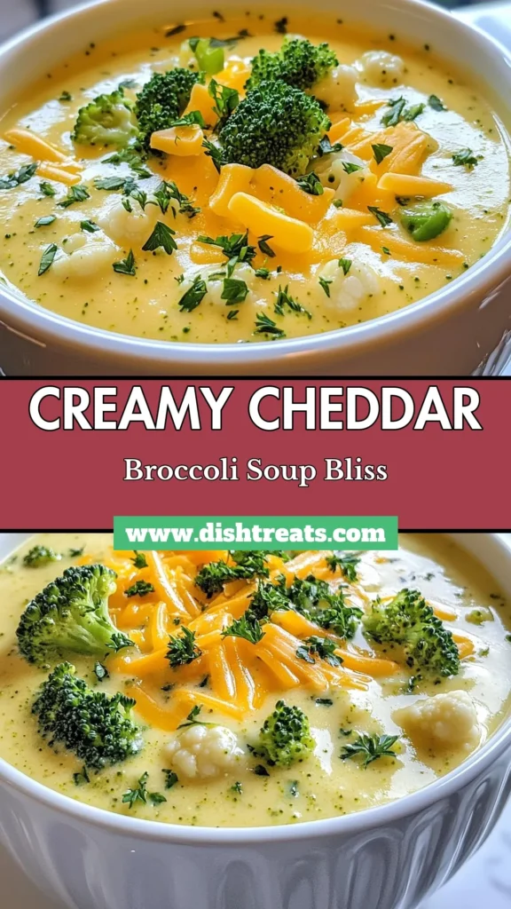 Indulge in this creamy broccoli cheddar soup, a delicious and easy broccoli cheese recipe perfect for any day. This healthy broccoli soup is packed with fresh vegetables, making it a wholesome choice for lunch or dinner. Enjoy a homemade creamy vegetable soup that’s vegetarian and bursting with flavor. Try it today and delight in every spoonful! Save this recipe for later! #BroccoliCheddarSoup #HealthySoup #VegetarianRecipes #EasyRecipes