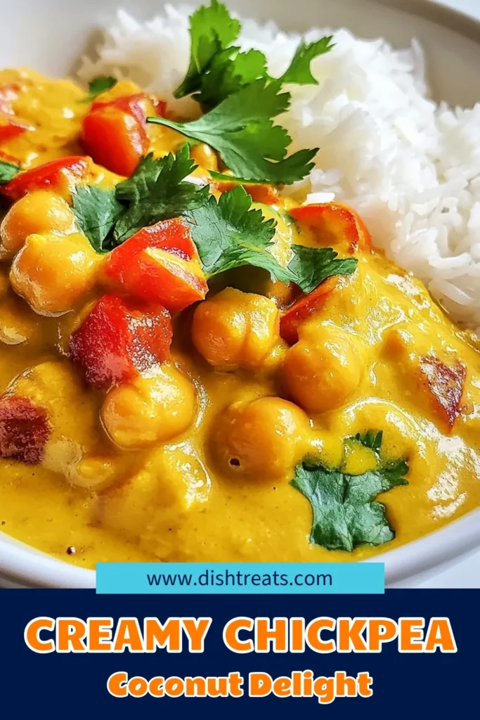 Discover the deliciousness of this Creamy Coconut Chickpea Curry! This easy chickpea curry recipe combines chickpeas, coconut milk, and aromatic spices for a hearty, vegan meal. Perfect for those seeking healthy curry recipes, it’s quick to prepare and bursting with flavor. Serve it over rice or quinoa for a wholesome dinner. Save this vegan chickpea curry recipe, and enjoy a delightful culinary adventure today! #VeganRecipes #ChickpeaCurry #CoconutMilk #HealthyEating