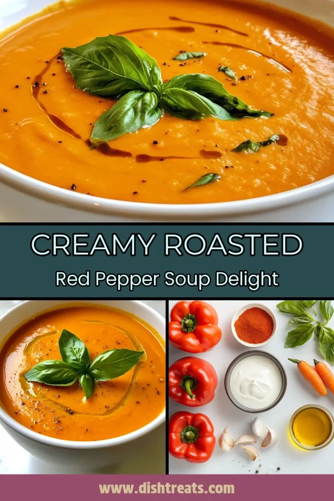 Indulge in this creamy roasted red pepper soup, a velvety soup recipe that's perfect for any occasion. This healthy bell pepper soup is packed with flavor and can easily be made dairy-free by using coconut cream. Follow our creamy vegetable soup recipe for a comforting bowl that's sure to impress. Don’t miss out, save this recipe for later! #RoastedRedPepperSoup #CreamyVegetableSoup #DairyFreeSoup #VelvetySoupRecipes