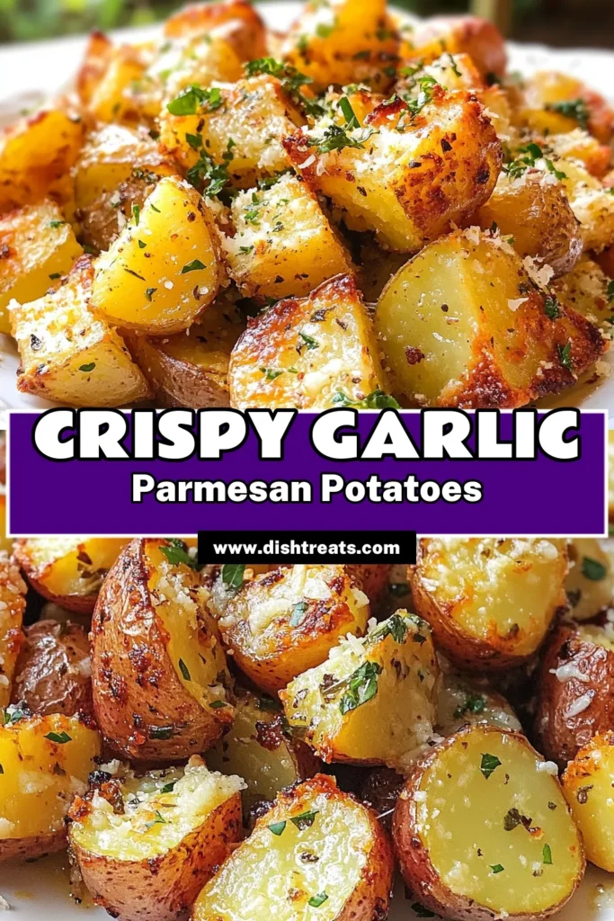 Elevate your meals with these delicious Garlic Parmesan potatoes! This roasted red potatoes recipe features crispy garlic potatoes coated in olive oil and Parmesan cheese, making it the perfect side dish for any occasion. Simple and flavorful, these Parmesan potato side dishes are sure to impress. Try this easy recipe today and watch it become a family favorite! Save this recipe for later! #GarlicParmesanPotatoes #RoastedRedPotatoes #CrispyGarlicPotatoes #ParmesanPotatoSideDish