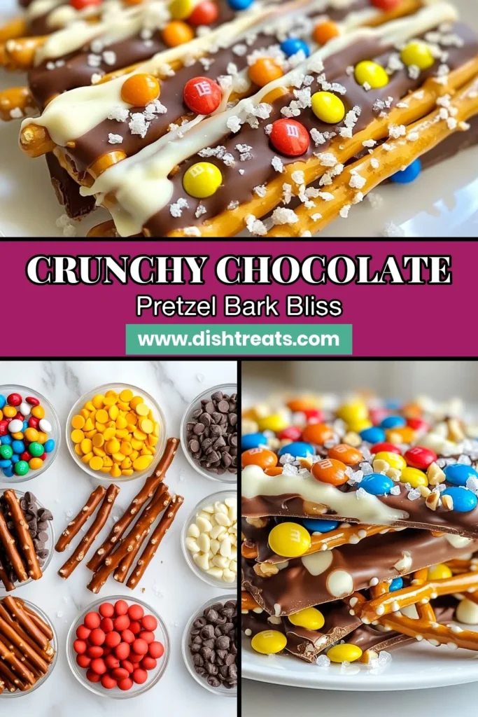 Indulge in the ultimate Choco-Crunchy Delight Bark with this easy chocolate pretzel bark recipe! This sweet and salty dessert is perfect for any occasion and takes just 45 minutes to make. Melted chocolate and crunchy pretzels come together to create a delightful homemade chocolate bark that's topped with M&M's and nuts. Discover how simple it is to whip up this tasty snack. Save this recipe for your next treat! #ChocolateBark #SnackRecipes #SweetAndSalty #DessertIdeas