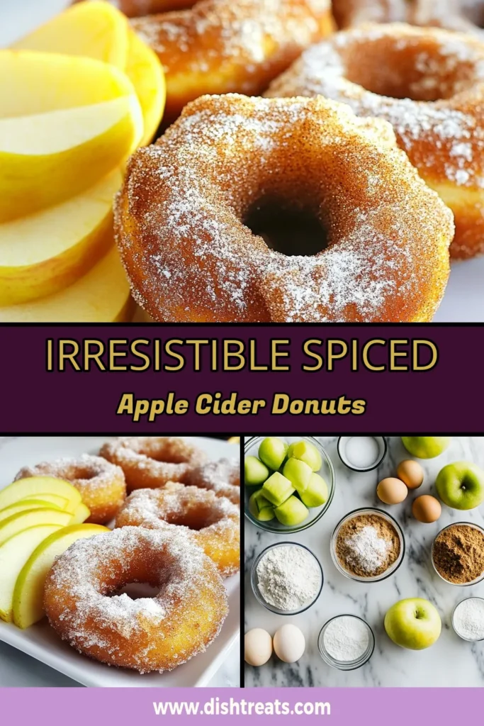 Indulge in the flavors of fall with these spiced apple cider donuts! This homemade apple cider donut recipe brings cozy vibes to your kitchen with easy-to-follow steps. These baked apple cider donuts are perfect for any fall dessert recipe and are an absolute treat for family and friends. Make a batch today and enjoy them fresh! Save this recipe now and delight in these delicious donuts! #SpicedAppleCiderDonuts #FallDesserts #HomemadeDonuts #AppleCiderDonutRecipe