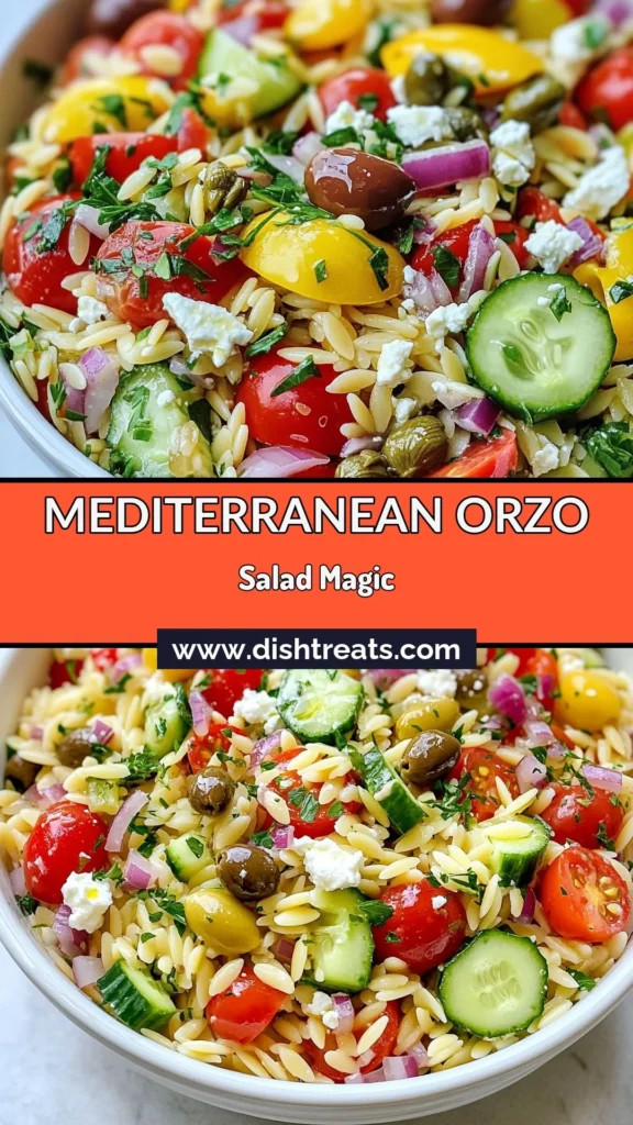 Elevate your summer meals with this Mediterranean Orzo Salad! Perfect for picnics and gatherings, this orzo pasta recipe combines fresh ingredients like cherry tomatoes, cucumber, and feta cheese for a deliciously healthy salad. Packed with flavor and nutrients, it's one of the best healthy salad recipes you’ll try this season. Discover more summer salad ideas and add this vibrant dish to your table today! #MediterraneanOrzoSalad #HealthySaladRecipes #FetaCheeseSalad #SummerSaladIdeas