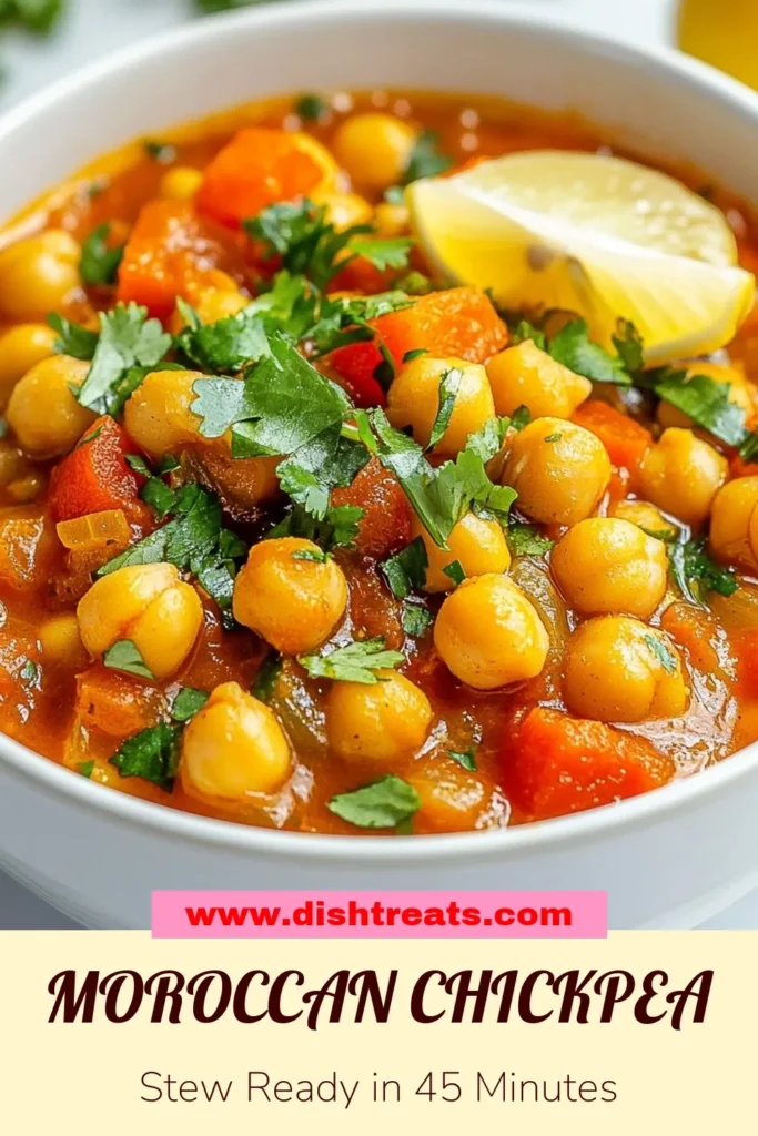 Discover the warmth of this Moroccan chickpea stew, a hearty vegetarian stew that’s perfect for any season. Packed with flavor and vibrant veggies, this easy chickpea recipe is your go-to for healthy comfort food. Enjoy a spiced vegetable stew that not only nourishes but delights! Try this recipe today and bring a taste of Morocco to your table. Save for later! #MoroccanChickpeaStew #HeartyVegetarianStew #EasyChickpeaRecipes #HealthyComfortFood