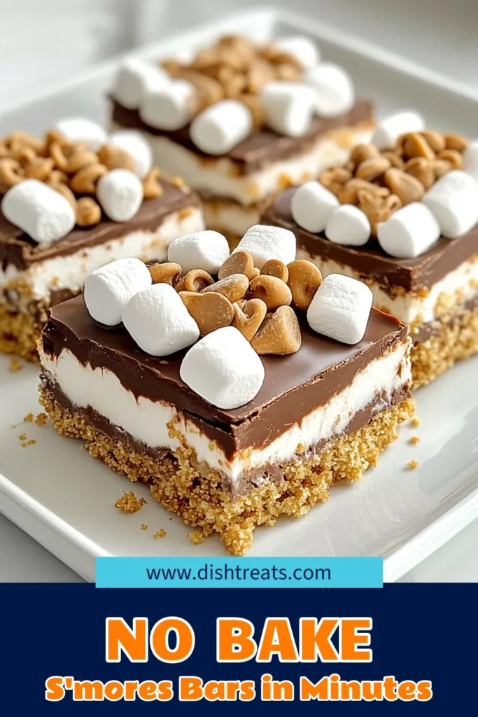 Indulge in the ultimate no-bake s'mores bars with this easy s'mores recipe! These chocolate graham cracker desserts are perfect for satisfying your sweet tooth without the fuss. Made with simple ingredients like mini marshmallows and melted chocolate, these homemade s'mores treats are sure to impress. Chill and enjoy these delightful chilled marshmallow chocolate bars today! Save this recipe for your next gathering! #NoBakeSmoreBars #EasySmoreRecipe #ChocolateGrahamCrackerDessert #HomemadeSmoreTreats
