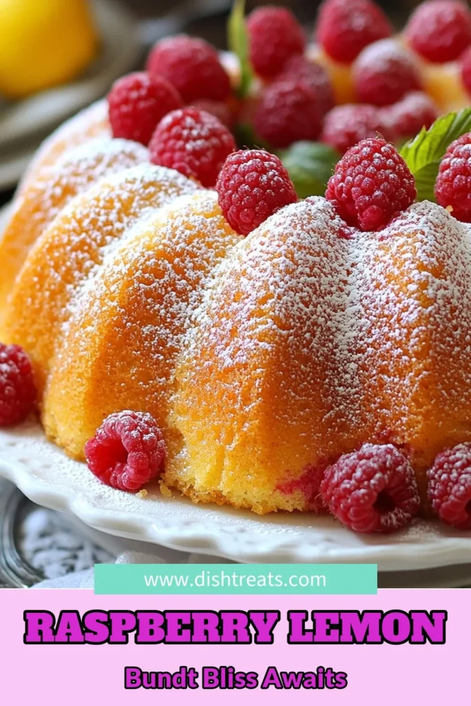 Indulge in the delightful taste of Raspberry Lemon Bundt Cake! This moist lemon bundt cake recipe features fresh raspberries for a burst of flavor in every slice. Perfect for gatherings, this easy raspberry cake is sure to impress. Learn how to bake a homemade bundt cake with raspberries and enjoy a refreshing lemon cake with fresh fruit. Save this recipe for your next baking adventure! #RaspberryLemonBundtCake #EasyCakeRecipe #BundtCake #DessertLovers