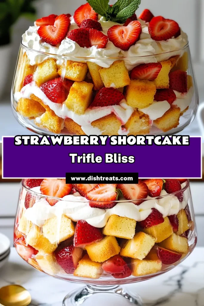 Indulge in the deliciousness of this Strawberry Shortcake Trifle, an easy trifle dessert recipe perfect for any occasion! This no-bake layered strawberry dessert features fresh strawberries, creamy vanilla pudding, and fluffy whipped cream for a delightful treat. Impress your guests with this stunning dessert that's easy to make and even easier to enjoy. Try this layered strawberry dessert recipe today! #StrawberryShortcake #NoBakeDessert #EasyTrifle #SummerTreat