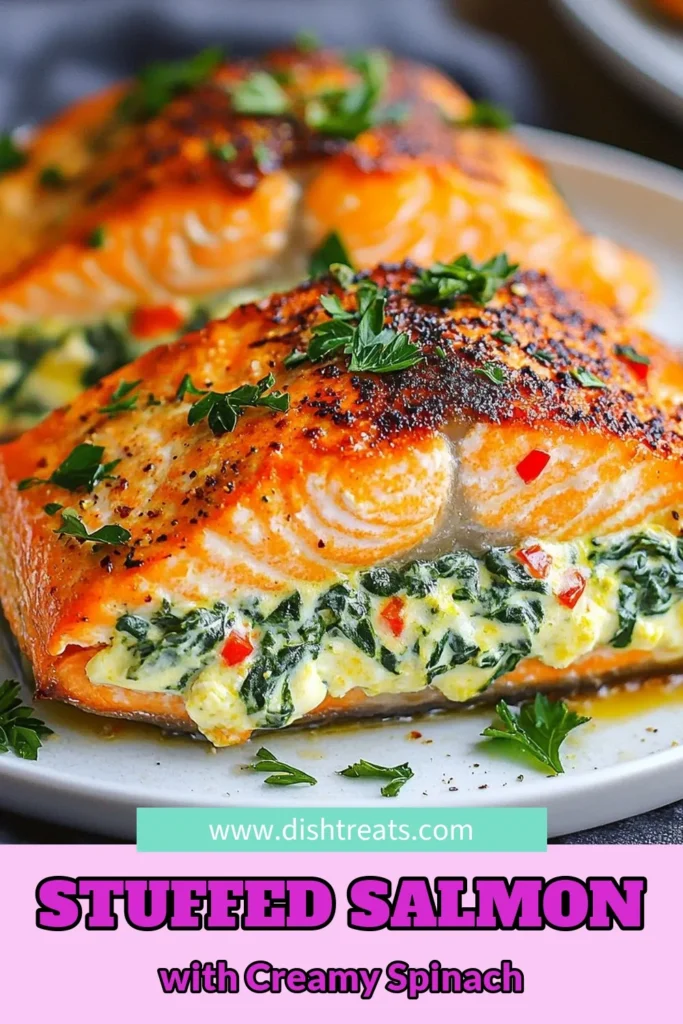 Discover this delicious Creamy Spinach Stuffed Salmon recipe that's perfect for any dinner! With tender salmon fillets filled with rich cream cheese and fresh spinach, it's one of the easiest salmon dishes you'll ever make. Baked to perfection, this dish is a hit for family meals or entertaining guests. Save this easy recipe now and elevate your dining experience with Baked Salmon with Spinach tonight! #CreamySpinachStuffedSalmon #EasySalmonDishes #SpinachStuffedSalmonRecipe #BakedSalmon