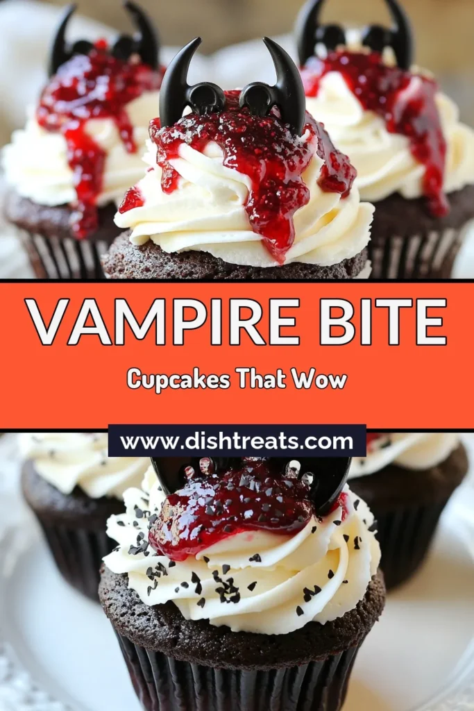 Get ready for a fang-tastic Halloween treat with these Vampire Bite Cupcakes! This Halloween cupcake recipe features moist chocolate cupcakes with jam blood filling and a fluffy whipped cream topping. Perfect for your spooky dessert ideas, these blood-red cupcakes will delight guests at any Halloween party. Try this fun chocolate cupcakes with jam recipe, and watch it disappear! Save this festive treat now! #VampireBiteCupcakes #HalloweenCupcakeRecipe #SpookyDessertIdeas #BloodRedCupcakes