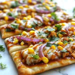 Here’s what you need for the BBQ chicken flatbread pizza: - 2 flatbreads (store-bought or homemade) - 1 cup cooked chicken, shredded - 1/2 cup BBQ sauce (your favorite brand) - 1 cup shredded mozzarella cheese - 1/2 medium red onion, thinly sliced - 1/2 cup corn (drained if canned or boiled if fresh) - 1/4 cup fresh cilantro, roughly chopped - 1/2 teaspoon smoked paprika - 1/4 teaspoon freshly ground black pepper - Olive oil (for light drizzling) These ingredients come together to create a tasty meal. The flatbreads serve as a great base. Shredded chicken adds a nice texture. BBQ sauce gives it a sweet and smoky taste. Fresh red onion adds crunch, while corn brings a little sweetness. Mozzarella cheese melts beautifully, making everything delicious. Cilantro adds a fresh touch that brightens the flavors. Smoked paprika and black pepper give extra depth. You can mix things up by using different toppings or sauces. Just remember, quality ingredients make a big difference. Enjoy the process of gathering everything. This dish is simple but packed with flavor! {{ingredient_image_2}} - Preheat your oven to 425°F (220°C). This step is key for crispy flatbread. - In a bowl, combine the shredded chicken and BBQ sauce. Stir well to coat every piece. - Drizzle olive oil over each flatbread. This helps keep them crispy during baking. - Spread the BBQ chicken mixture evenly on the flatbreads. Make sure to cover them well. - Sprinkle the shredded mozzarella cheese on top. This adds a nice gooey texture. - Add the thinly sliced red onion and corn. This gives extra flavor and crunch. - Bake the flatbreads for 10-12 minutes. Watch closely until the cheese is melted and bubbly. - Once done, remove from the oven and let cool for a minute. This makes slicing easier and safer. - Use quality BBQ sauce. A great sauce boosts taste. - Ensure even coverage of ingredients. It helps every bite shine. - Monitor baking time closely. Cheese can burn fast. - Let cool briefly before slicing. This makes cutting easier. - Present on a wooden board. It looks great and rustic. - Offer extra BBQ sauce for dipping. It adds fun and flavor. Pro Tips Use Fresh Ingredients: Fresh ingredients elevate the flavor of your flatbread pizza. Opt for fresh herbs and quality cheese for the best results. Customize Your Toppings: Feel free to add other toppings like jalapeños, pineapple, or peppers to suit your taste. The beauty of flatbread pizza is its versatility! Monitor Cooking Time: Ovens can vary, so keep an eye on your pizza as it bakes. Remove it when the cheese is bubbly and golden to avoid burning. Serve Immediately: Flatbread pizzas are best enjoyed fresh out of the oven. Serve them right away for the ultimate cheese pull and warm, crispy texture. {{image_4}} You can switch chicken for pulled pork or tofu. Both options taste great! Pulled pork adds a sweet, smoky flavor. Tofu provides a nice plant-based choice. For cheese, try cheddar or gouda instead of mozzarella. These cheeses melt well and give a rich taste. Seasonal vegetables can make your flatbread pop. Bell peppers add crunch and color. Jalapeños bring heat if you like spice. You can also use fresh herbs like basil or parsley. They add a burst of freshness and flavor. If you want a different base, use pita bread or naan. Both are soft and delicious. You can even make homemade flatbread from scratch. Just mix flour, water, and a pinch of salt. Roll it out and cook it on a hot skillet. It’s fun and easy! To keep your BBQ chicken flatbread pizza fresh, store leftovers in the fridge. Use an airtight container to avoid moisture. This will help it last for up to three days. If you want to keep it longer, consider freezing. Wrap each flatbread tightly in plastic wrap and place it in a freezer bag. It can last for up to three months in the freezer. To reheat your pizza and keep it fresh, the oven works best. Preheat your oven to 350°F (175°C). Place the flatbread on a baking sheet and heat for about 10 minutes. This will help the cheese melt again. Avoid using the microwave, as it can make the flatbread soggy. For crispiness, you can also use a skillet. Just heat it on medium for a few minutes on each side. Yes, you can use many sauces. Try using a honey mustard sauce for sweetness. A spicy chipotle sauce adds heat and flavor. You can also use a garlic sauce for a twist. Each choice will change the taste of your pizza. Just remember to use a sauce you enjoy. To make this pizza gluten-free, use gluten-free flatbreads. Look for brands made with almond flour or cauliflower. You can also make flatbread from scratch using gluten-free flour. This way, you get a tasty base without gluten. Always check labels to ensure all ingredients are safe. Pair this pizza with fresh sides for a complete meal. Here are some ideas: - A simple green salad with vinaigrette - Corn on the cob, grilled for extra flavor - Sweet potato fries for a tasty crunch - Coleslaw for a cool, creamy contrast These sides complement the pizza well and add more fun to your meal. This blog post covers how to make a delicious BBQ chicken flatbread pizza. We went through the ingredients, step-by-step instructions, and tips for best results. You learned about variations and how to store leftovers. Now you can create a fun meal that your friends and family will love. Experiment with flavors and ingredients to make it your own. Enjoy your tasty creation and happy cooking!