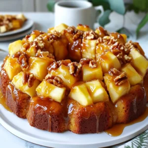 Here’s what you need to make delicious caramel apple monkey bread: - 3 cans of refrigerated biscuit dough (16 oz each) - 3 medium apples, peeled and diced (Granny Smith or Honeycrisp) - 1 cup brown sugar, packed - 1/2 cup granulated sugar - 1 teaspoon ground cinnamon - 1/2 cup unsalted butter (1 stick) - 1/2 cup caramel sauce (plus extra for drizzling) - 1 teaspoon vanilla extract - 1/2 cup chopped walnuts (optional) Gathering these ingredients is simple and fun. Choose apples that are crisp for the best taste. Granny Smith apples add a tartness that pairs well with the sweet caramel. Honeycrisp apples bring a juicy sweetness to the mix. You can also adjust the nuts according to your taste. Walnuts add a nice crunch, but feel free to skip them if you prefer. Make sure to have your brown sugar packed well for a richer flavor. The combination of brown sugar and granulated sugar creates a lovely balance of sweetness. The butter and caramel sauce work together to form an ooey-gooey layer that you will love. Once you have everything, you are ready to dive into making this tasty treat! {{ingredient_image_2}} 1. Preheat your oven to 350°F (175°C). 2. Grease a bundt pan well with cooking spray or butter. This step is key to avoid sticking. 3. In a bowl, mix the diced apples with granulated sugar and cinnamon. This helps enhance the apple flavor. 4. Open the biscuit dough cans and cut each biscuit into quarters. Toss the pieces with brown sugar to coat them well. This creates a sweet crust. 1. Start by placing half of the coated biscuit pieces in the bottom of the bundt pan. This forms the base layer. 2. Next, add half of the apple mixture on top of the biscuit layer. If you like, sprinkle half of the walnuts here for some crunch. 3. Repeat the layering: add the rest of the biscuit pieces, then the remaining apple mixture and walnuts on top. 1. In a small pan, melt the unsalted butter over low heat. Stir in the caramel sauce and vanilla extract until smooth. 2. Drizzle this mixture evenly over the layered biscuits and apples in the bundt pan. 3. Bake in the preheated oven for about 35-40 minutes. Keep an eye out for a golden brown top. 4. After baking, cool the monkey bread in the pan for 10 minutes. Then, carefully invert the pan onto a plate. 5. Drizzle extra caramel sauce over the warm monkey bread before serving. This adds a delightful touch! - To ensure even cooking, space the biscuit pieces well in the bundt pan. This helps heat circulate. - Grease the bundt pan with butter or cooking spray. Make sure every area is coated. This prevents sticking. - Serve your monkey bread warm. This enhances its gooey texture. - For an elegant touch, drizzle extra caramel sauce on top. You can also sprinkle cinnamon for added flavor. - Add a small bowl of caramel sauce on the side for dipping. This makes it fun and interactive. - Switch up the fruit! Try pears or peaches for a different twist. - For a crunch, add pecans or almonds instead of walnuts. - Adjust sweetness by using less sugar or swapping with honey. Taste as you go to find the perfect balance. Pro Tips Choose the Right Apples: Using tart apples like Granny Smith or sweet ones like Honeycrisp will give your monkey bread the perfect balance of flavor. Coat Evenly: Make sure each biscuit piece is thoroughly coated in the brown sugar mixture to achieve a caramelized crust when baked. Cooling Time: Allow the monkey bread to cool in the pan for about 10 minutes; this helps it set and makes it easier to invert without falling apart. Extra Caramel Drizzle: Drizzling additional caramel sauce just before serving enhances both flavor and presentation, making it even more irresistible! {{image_4}} You can easily change the taste of your caramel apple monkey bread. Adding spices like nutmeg or allspice gives it a warm, cozy flavor. Just sprinkle in half a teaspoon when you mix the apples. This small change makes a big impact. If you love chocolate, consider adding chocolate chips. Fold in about one cup of chocolate chips with the apple mixture. The chocolate melts and adds richness. Cream cheese is another fun option. Cut cream cheese into small cubes and layer them with the apples. This makes every bite creamy and delicious. For those who need gluten-free options, you can swap regular biscuit dough for gluten-free biscuit dough. Many stores sell ready-made gluten-free dough now. Just make sure to check the label. You can also make your own gluten-free dough using almond flour and tapioca flour. This adds a nice texture. It’s important to adjust the baking time too. Gluten-free dough may need a few extra minutes in the oven. You can make seasonal twists for different times of the year. In autumn, add cranberries for a tart flavor. Just mix in about one cup of fresh or dried cranberries with the apples. This adds a nice pop of color and flavor. For the holidays, pumpkin spice is a great option. Mix in one teaspoon of pumpkin spice when you add the cinnamon. This gives it a festive flair that everyone will love. Each of these variations keeps your monkey bread fresh and exciting! To keep your Caramel Apple Monkey Bread fresh, place it in an airtight container. If you do not have one, wrap it tightly with plastic wrap. This helps to lock in moisture and flavor. Store the bread in the fridge. It stays good for about 3 to 5 days. Remember to check for signs of spoilage before eating. If you want to save some for later, freezing is a great option. First, allow the monkey bread to cool completely. Then, wrap it tightly in plastic wrap, followed by aluminum foil. This prevents freezer burn. You can freeze it for up to 3 months. When you are ready to eat it, take it out of the freezer and let it thaw in the fridge overnight. To reheat, place it in the oven at 350°F (175°C) for about 15 to 20 minutes. This warms it up nicely and keeps it soft. Enjoy your tasty treat! Making Caramel Apple Monkey Bread takes about 55 minutes. You spend 15 minutes prepping and 40 minutes baking. This quick recipe is perfect for busy days or special treats. Yes, you can use other fruits! Pears, peaches, or even berries work well. Just make sure to adjust the sugar based on the fruit's sweetness. Each fruit will add its own flavor, making the dish unique. If you want a different nut, try pecans or almonds. If you need a nut-free option, use seeds like sunflower or pumpkin seeds. You can also skip nuts altogether for a simpler version. You can prepare the monkey bread a day before. Just assemble it and cover it well. Store it in the fridge. Bake it fresh the next day. This saves time and keeps the flavors strong. In this blog post, we explored how to make Caramel Apple Monkey Bread using simple ingredients. We covered preparation steps, baking tips, and ways to customize your dish. Remember to layer your biscuit dough and apple mixture carefully for the best results. Finish with a drizzle of caramel for a delicious touch. Whether you make it for a gathering or just for fun, this recipe will delight everyone. Enjoy your cooking and feel free to experiment with flavors!
