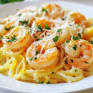 To make Creamy Lemon Garlic Shrimp, gather these simple items: - 1 pound large shrimp, peeled and deveined - 2 tablespoons extra virgin olive oil - 3 tablespoons unsalted butter - 4 cloves garlic, finely minced - 1 cup heavy cream - Zest and juice of 1 large lemon - 1/2 cup freshly grated Parmesan cheese - 1 teaspoon Italian seasoning blend - Salt and freshly ground black pepper, to taste - Fresh parsley, chopped, for a vibrant garnish - Cooked pasta or fluffy rice, for serving If you cannot find large shrimp, medium shrimp works well too. Try using coconut milk instead of heavy cream for a lighter sauce. For the cheese, you can swap the Parmesan with Pecorino Romano for a sharper taste. If you want a different herb flavor, fresh basil or thyme can add a nice twist. Fresh shrimp should smell clean and not fishy. Look for shells that are firm and shiny. Always check the color; fresh shrimp should be gray or light pink. When using garlic, fresh cloves give the best flavor. If you can, buy organic lemon to avoid pesticides. The zest adds a bright kick to the sauce, so don’t skip it! {{ingredient_image_2}} First, heat 2 tablespoons of extra virgin olive oil in a large skillet over medium heat. When the oil shimmers, add 1 pound of peeled and deveined shrimp. Season them with salt and freshly cracked pepper. Sauté the shrimp for 2 to 3 minutes on each side. They should turn pink and opaque. Use a slotted spoon to take them out and set aside on a plate. In the same skillet, reduce the heat slightly. Add 3 tablespoons of unsalted butter until it melts. Next, add 4 cloves of finely minced garlic. Sauté for about 1 minute. Keep a close eye on it. You want the garlic fragrant and golden, not burnt. Now, pour in 1 cup of heavy cream while stirring with a wooden spoon. Add the zest and juice of 1 large lemon along with 1 teaspoon of Italian seasoning. Raise the heat a little to bring the mixture to a gentle simmer. This helps the flavors blend well. Return the sautéed shrimp back to the skillet. Stir well to coat them in the creamy sauce. Cook for another minute to heat the shrimp through and let them soak up the flavors from the sauce. Taste the sauce and adjust it as needed. Add more salt and freshly ground black pepper if necessary. Serve the creamy lemon garlic shrimp over cooked pasta or fluffy rice. Don’t forget to garnish with fresh, chopped parsley for a burst of color and flavor. Enjoy this simple dinner delight! When choosing shrimp, look for clear, shiny shells. The color should be bright and firm. Avoid shrimp with a strong fishy smell. Fresh shrimp has a mild scent of the sea. If possible, buy shrimp with the shell on for the best flavor. Check for any black spots on the shell, as these can indicate age. To achieve a creamier sauce, use heavy cream instead of milk. Heavy cream has a higher fat content, which adds richness. You can also add more Parmesan cheese for extra creaminess. If you want a touch of tang, a splash of cream cheese can elevate the flavor. Whisk the sauce as you add ingredients, ensuring a smooth texture. Shrimp cooks quickly, usually in about 2-3 minutes per side. Watch for the shrimp to turn pink and opaque. Overcooking makes shrimp tough and chewy. Remove shrimp from the pan just before they are fully cooked. The heat from the sauce will finish cooking them. Keep the heat at medium to avoid burning the garlic or sauce. Pro Tips Fresh Shrimp: Always use the freshest shrimp you can find for the best flavor and texture. Look for shrimp that have a mild scent and a firm texture. Adjust Creaminess: If you prefer a lighter sauce, you can substitute half of the heavy cream with chicken or vegetable broth while still maintaining a rich flavor. Perfect Pasta: Cook your pasta al dente and reserve a bit of the pasta cooking water. This starchy water can help adjust the sauce consistency if needed. Herb Variations: Experiment with different herbs or seasonings, such as dill or thyme, to give the dish a unique twist that complements the lemon and garlic. {{image_4}} You can boost the nutrition of your creamy lemon garlic shrimp by adding vegetables. Think about adding spinach, cherry tomatoes, or bell peppers. These veggies add color and flavor. For spinach, stir it in just before serving. Cherry tomatoes add sweetness and pop. Bell peppers provide crunch. Cook them with the shrimp for extra taste. If you want to switch things up, try different proteins. Chicken or scallops work well in this dish. For chicken, cut it into small pieces and sauté it like the shrimp. If you prefer scallops, they cook quickly and soak up the flavors. Both options give you a tasty twist on the classic recipe. You can adjust the seasoning to match your taste. Try adding a pinch of red pepper flakes for heat. Fresh herbs like basil or dill can give a new flavor. If you love a bit of spice, add some Cajun seasoning. These changes let you personalize your creamy lemon garlic shrimp for any mood or occasion. Store leftover creamy lemon garlic shrimp in an airtight container. Keep it in the fridge for up to three days. Make sure to let it cool to room temperature before sealing. This helps maintain the dish's creamy texture. To reheat, place the shrimp in a skillet over medium heat. Add a splash of cream or broth to keep it moist. Stir gently until heated through, about 5 minutes. You can also use the microwave, heating in short bursts of 30 seconds, stirring in between to avoid overcooking. If you have more shrimp than you can eat, freezing is a great option. Place the cooled shrimp in a freezer-safe bag. Remove as much air as possible before sealing. You can freeze for up to three months. When ready to eat, thaw it overnight in the fridge before reheating. You can serve this dish with many sides. Pasta is a classic choice. It soaks up the creamy sauce well. Fluffy rice also pairs perfectly. If you want greens, try a fresh salad. Garlic bread is a tasty option too. You can even serve it over zucchini noodles for a fun twist. To make this dish low-carb, swap out the pasta or rice. Use spiralized zucchini or cauliflower rice instead. Both options give you a great base without the carbs. You can add more veggies, like spinach or broccoli, for extra nutrients. This keeps the dish light and still delicious. Yes, you can use frozen shrimp! Just make sure to thaw them first. Place them in cold water for about 15 minutes. This helps them cook evenly. Pat them dry before adding them to the pan. They will taste just as good as fresh shrimp. This article covers everything you need to make creamy lemon garlic shrimp. We discussed key ingredients, fresh alternatives, and how to ensure quality. You learned step-by-step instructions for perfect sautéing. Tips for selecting fresh shrimp and cooking times were shared as well. Variations give you options with veggies and proteins. Finally, storage info keeps your leftovers tasty. With these insights, you can now create a dish that impresses every time. Enjoy your cooking adventure!