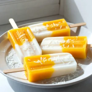 - 2 ripe mangoes - 1 cup coconut milk - 1/2 cup coconut water - 2 tablespoons honey or agave syrup - Freshly squeezed lime juice - A pinch of sea salt - Optional: shredded coconut for garnish To create Tropical Mango Coconut Popsicles, you need fresh and flavorful ingredients. Start with 2 ripe mangoes. Choose mangoes that feel soft when you press them lightly. Their sweetness adds a perfect base. Next, grab 1 cup of coconut milk. This gives a creamy texture. For extra hydration, use 1/2 cup of coconut water. It brings a refreshing taste. For sweetness, mix in 2 tablespoons of honey or agave syrup. You can adjust this based on your taste. A squeeze of fresh lime juice brightens the flavor. It adds a nice tartness that balances the sweetness. Don’t forget a pinch of sea salt! It enhances all the flavors. If you want more texture, add shredded coconut as a garnish. It adds a fun crunch to your popsicles. Gather these ingredients to make a delightful summer treat that everyone will love! {{ingredient_image_2}} - Peel and dice the mangoes. - Measure out 1 cup of coconut milk and 1/2 cup of coconut water. Start by peeling the mangoes. Use a sharp knife to cut off the skin. Then, cut the mango flesh into small cubes. Make sure to remove the pit. Set the diced mangoes aside. Next, grab a measuring cup. Pour in the coconut milk. Also, measure out the coconut water. - Combine ingredients in a blender. - Blend until smooth and creamy. Place the diced mangoes in the blender. Add the coconut milk and coconut water. Then, add 2 tablespoons of honey or agave syrup, 1 tablespoon of lime juice, and a pinch of sea salt. Blend the mixture on high speed. Keep blending until it looks smooth and creamy. This should take about 30 seconds. - Pour into molds and insert sticks. - Freeze for a minimum of 6 hours. Carefully pour the blended mixture into the popsicle molds. Fill them almost to the top. Leave a small gap for the popsicles to expand while freezing. Next, insert the popsicle sticks. Make sure they are centered in each mold. Place the molds in the freezer. Let them freeze for at least 6 hours. They need to be completely solid before you can enjoy them. To make smooth and creamy popsicles, blending is key. Start by chopping the mangoes into small pieces. Then, add all the ingredients to your blender. Blend on high speed until there are no chunks left. If you find some mango bits, keep blending until smooth. For sweetness, taste your mixture before pouring it into molds. If it isn't sweet enough, add a bit more honey or agave syrup. Blend again to mix everything well. This small step makes a big difference in flavor. Garnishing adds fun and flair. Before serving, roll your popsicles in shredded coconut for a tropical touch. It gives a nice texture and flavor. You can also place them on a colorful platter. Add some lime wedges around the popsicles for a pop of color and extra zest. Choosing the right popsicle molds matters for the best results. Look for molds made of silicone. They make it easy to remove the popsicles later. When pouring your mixture, fill the molds nearly to the top. Leave a small gap to allow for expansion as they freeze. Inserting the sticks is simple. Make sure each stick is centered in the mold. This helps your popsicles freeze evenly and stay together. Enjoy the fun of making your own popsicles! Pro Tips Use Ripe Mangoes: Make sure your mangoes are fully ripe for the best flavor and sweetness. A perfectly ripe mango should yield slightly to pressure and have a sweet aroma. Chill Your Ingredients: For creamier popsicles, chill the coconut milk and coconut water before blending. This helps create a smoother texture in your popsicles. Experiment with Sweeteners: Feel free to substitute honey or agave syrup with other sweeteners like maple syrup or stevia according to your dietary preferences. Customize with Add-ins: Consider adding fresh fruit chunks or even a splash of rum for an adult version. These additions can enhance the flavor and texture of your popsicles. {{image_4}} You can mix up the flavor of your popsicles in fun ways. Adding pineapple brings a bright twist. Just blend in one cup of fresh pineapple chunks with the mango. This combo tastes like a tropical paradise! You can also try other fruits. Bananas add creaminess, while kiwi brings a tangy kick. Feel free to experiment! If you want a dairy-free option, swap the coconut milk for almond milk or oat milk. Both choices work well and keep the popsicles creamy. Sweeteners are also easy to switch. Instead of honey, you can use maple syrup. It gives a nice flavor and is great for vegans. Making popsicles for kids? Try smaller molds! This way, they can enjoy a perfect portion. You can also use natural colors from fruits or veggies. For example, beet juice makes a bright pink color. Kids love the fun visuals, and you’ll love the healthy ingredients! To keep your Tropical Mango Coconut Popsicles fresh, wrap them well. Use plastic wrap or place them in an airtight container. This will help avoid freezer burn. Store them in the freezer for up to two months for the best taste. You can re-freeze popsicles, but there are some tips. If they melt, refreeze them quickly. Avoid letting them sit at room temperature too long. This helps keep the texture smooth and creamy. Re-freezing too often can change the taste and texture, so limit it if you can. Check your popsicles before serving. If they feel icy or have a strange smell, they may not be good. Look for any signs of freezer burn, like white spots. If you see these, it’s best to toss them out. Always ensure quality for a tasty treat! Tropical Mango Coconut Popsicles can last up to three months in the freezer. For the best flavor, enjoy them within the first month. After that, they may lose some taste and texture. Store them in an airtight container or tightly wrap them in plastic. This keeps them fresh and avoids freezer burn. Yes, you can make these popsicles vegan! Simply replace honey with agave syrup. Agave is a great sweetener that works well in this recipe. You can also try maple syrup if you want a different flavor. Both options keep the popsicles sweet and delicious. To make these popsicles, you need a few kitchen tools: - A blender for mixing the ingredients - Popsicle molds to shape the popsicles - Popsicle sticks for easy handling - A measuring cup for accuracy - A spatula for scraping the blender These tools help you create the perfect refreshment with ease. You can now create delicious Tropical Mango Coconut Popsicles at home. We covered the fresh ingredients, including ripe mangoes and coconut milk. I shared detailed steps, from preparation to freezing. With tips for perfect texture and fun variations, you can tailor these pops to your taste. Remember to store them correctly to keep them fresh. Enjoy these treats as a tasty and healthy snack for you and your family. You now have all the tools to make your popsicles a hit!
