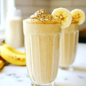 For a rich and creamy peanut butter banana smoothie, gather these items: - 2 ripe bananas, frozen - 2 tablespoons natural peanut butter - 1 cup unsweetened almond milk (or any milk of your choice) - 1 tablespoon honey or maple syrup (optional, for sweetness) - 1 tablespoon chia seeds - 1/2 teaspoon pure vanilla extract - A pinch of ground cinnamon - Ice cubes (optional, for a thicker texture) You can customize your smoothie with these fun add-ins: - A scoop of protein powder for extra energy - A handful of spinach for a green boost - A tablespoon of cocoa powder for a chocolate twist - A tablespoon of flax seeds for added fiber This smoothie is packed with nutrition. Each serving offers: - Calories: about 300 - Protein: around 10 grams - Fiber: 6 grams - Healthy fats from peanut butter and chia seeds - Natural sugars from bananas and honey Feel free to adjust the ingredients to fit your taste and health goals! {{ingredient_image_2}} 1. Start by peeling your frozen bananas. Break them into small chunks. This makes blending easier. 2. Gather all your ingredients on the counter. You need: - 2 ripe bananas, frozen - 2 tablespoons natural peanut butter - 1 cup unsweetened almond milk (or any milk of your choice) - 1 tablespoon honey or maple syrup (optional) - 1 tablespoon chia seeds - 1/2 teaspoon pure vanilla extract - A pinch of ground cinnamon - Ice cubes (optional) 1. In a high-speed blender, add the banana chunks first. 2. Next, add the peanut butter. Pour in the almond milk, honey, chia seeds, vanilla, and cinnamon. 3. Blend on high until smooth and creamy. If you want it thicker, add ice cubes. Blend again until mixed. 4. Taste your smoothie. If you want it sweeter, add more honey or maple syrup. Blend for a few seconds to mix. 1. Pour the smoothie into two tall glasses. Give each glass a quick stir. 2. To make it pretty, drizzle some peanut butter on top. 3. Sprinkle extra chia seeds for texture and garnish with banana slices on the rim. Enjoy your rich and creamy drink! To make the best peanut butter banana smoothie, start with ripe bananas. Look for bananas that are yellow with a few brown spots. These spots show that the sugar has developed. Avoid green bananas; they are too firm and not sweet enough. Ripe bananas blend better and give a rich flavor. If your bananas are not ripe yet, leave them at room temperature for a few days. For a creamier smoothie, use frozen bananas. They give a thick texture and chill the drink. Add almond milk slowly for the right consistency. Too much milk makes it runny. You can also add chia seeds; they soak up liquid and help thicken the smoothie. If you like it even thicker, toss in some ice cubes while blending. This adds coolness and makes it heartier. Taste your smoothie before serving. If it needs more sweetness, you can add honey or maple syrup. Start with a small amount and mix well. Blend again to combine. Remember, the sweetness from ripe bananas can vary. You may not need to add extra sweetness at all. Adjust based on your taste buds. Pro Tips Frozen Bananas for Creaminess: Using frozen bananas not only adds a natural sweetness but also makes the smoothie ultra-creamy without the need for ice. Peanut Butter Variety: Experiment with different types of peanut butter, such as crunchy or flavored varieties, to add a unique twist to your smoothie. Chia Seed Benefits: Chia seeds are packed with nutrients and fiber; they help thicken the smoothie while adding a healthy boost. Adjust Sweetness: Always taste your smoothie before serving and adjust the sweetness with honey or maple syrup according to your preference. {{image_4}} You can easily make this smoothie dairy-free. Simply swap almond milk for coconut milk or oat milk. Both options taste great and keep it creamy. If you like a nutty flavor, almond milk is perfect. Coconut milk adds a tropical twist, while oat milk keeps it light. Want to add protein? Mix in a scoop of your favorite protein powder. This will make your smoothie filling and great for after a workout. Greek yogurt is another option. It adds creaminess and extra protein without changing the flavor much. Get creative with flavors! You can add a handful of spinach for a green twist. It blends well and boosts nutrients. Another option is to add berries. Strawberries or blueberries add sweetness and color. For a chocolatey taste, mix in cocoa powder or chocolate protein powder. Each option gives a new taste to your peanut butter banana smoothie! If you have leftover smoothie, pour it into a clean glass jar. Seal it tightly. You can store it in the fridge for up to 24 hours. When you’re ready to enjoy it, shake the jar well. This will mix the ingredients again. If it looks thick, add a bit of milk before drinking. Freezing smoothie packs is a great way to save time. Gather your ingredients: bananas, peanut butter, almond milk, and chia seeds. Measure them out into freezer bags. I recommend making individual servings. Squeeze out the air, seal the bags, and label them with the date. You can freeze these packs for up to three months. When you want a smoothie, just blend the frozen pack with some milk. Most ingredients in this smoothie have a good shelf life. Frozen bananas last for about six months in the freezer. Natural peanut butter can stay fresh for several months if stored in a cool place. Almond milk, once opened, will last about a week in the fridge. Chia seeds can last for up to two years if kept in a dry spot. Always check for any signs of spoilage before using them. Yes, you can use regular milk. Whole, skim, or any milk works well. Almond milk adds a nutty flavor, but regular milk gives a classic taste. Choose what you like best. To make this smoothie vegan, replace honey with maple syrup. Use almond milk or any plant-based milk. This keeps the rich taste while being dairy-free. Yes, you can skip the chia seeds. They add fiber and protein, but the smoothie still tastes great without them. You can add a scoop of protein powder instead for a boost. If you need a substitute, try almond butter or sunflower seed butter. Both give a creamy texture. They also have a different flavor but still taste delicious in this smoothie. We explored how to make a delicious smoothie step by step. From picking the right ingredients to blending techniques, every part counts. You learned useful tips for picking ripe bananas and making the smoothie creamier. Variations help you customize your drink, while storage tips keep it fresh. Remember, you can swap ingredients to fit your taste and diet. Try new combinations, and enjoy your smoothie journey!