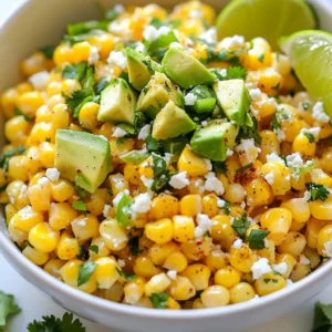 To make this tasty Mexican Street Corn Salad, gather these fresh ingredients: - 4 ears of fresh corn, husked and cleaned - 1/2 cup mayonnaise - 1/2 cup sour cream - 1 cup cotija cheese, crumbled (you can use feta cheese as a substitute) - 1/4 cup fresh cilantro, finely chopped - 1 jalapeño, finely diced (remove seeds for less heat) - 2 tablespoons fresh lime juice - 1 teaspoon chili powder - Salt and pepper to taste - 1 ripe avocado, diced (for topping) - Lime wedges (for serving) You might want to change a few ingredients based on what you have: - Use Greek yogurt instead of sour cream for a tangy twist. - Swap cotija cheese for feta if you can't find it. - For a vegan version, use plant-based mayo and yogurt. Get creative with toppings to make your salad shine: - Add more crumbled cotija cheese for extra flavor. - A sprinkle of chili powder gives a nice kick. - Fresh cilantro can add bright color and taste. - Sliced radishes or diced tomatoes can add crunch and freshness. These ingredients bring the vibrant flavors of Mexican street food to your table. Enjoy the process and feel free to tweak it to your liking! {{ingredient_image_2}} First, gather all your ingredients. You need fresh corn, mayonnaise, sour cream, and cotija cheese. Also, grab cilantro, a jalapeño, lime juice, chili powder, salt, and pepper. For a tasty finish, have an avocado and lime wedges ready. Make sure to finely chop the cilantro and dice the jalapeño. Removing the seeds from the jalapeño will help keep the heat mild. Now, preheat your grill or grill pan to medium-high heat. This step is key for even cooking. Place the husked corn directly on the hot grill. Grill each ear for about 10-12 minutes. Turn the corn every few minutes. You want to see a nice char on the kernels. Once done, take the corn off the grill and let it cool for a bit. Once the corn is cool, cut the kernels off the cobs. Place the kernels in a large mixing bowl. In another bowl, whisk together mayonnaise, sour cream, lime juice, chili powder, salt, and pepper until smooth. Pour this creamy dressing over the corn and gently fold in the cotija cheese, cilantro, and jalapeño. Mix well, so every kernel gets coated. Transfer the salad to a serving bowl and top it with diced avocado. Add extra cotija cheese or cilantro if you like. Serve with lime wedges for a zesty kick! Grilling corn gives it a smoky flavor. Preheat your grill to medium-high heat. Place the corn directly on the grill. Turn the corn every few minutes. Grill for about 10 to 12 minutes. Look for a nice char. This char adds depth to the salad. If you prefer, use a grill pan on the stovetop. To boost flavor, use fresh ingredients. Fresh lime juice brightens the dish. Add cilantro for a burst of freshness. For heat, include jalapeño, but remove the seeds for less spice. You can also sprinkle chili powder for extra warmth. If you love cheese, cotija adds a creamy, salty touch. Serve the salad in a colorful bowl. Top it with diced avocado for creaminess. Crumble more cotija cheese on top for a beautiful finish. A sprinkle of cilantro adds a nice pop of green. Serve lime wedges on the side for extra zest. This salad is as pleasing to the eye as it is to the palate. Pro Tips Grill for Flavor: Make sure to grill the corn until it’s nicely charred; this adds a smoky flavor that enhances the overall taste of the salad. Chill Your Ingredients: For a refreshing taste, chill the salad in the refrigerator for about 30 minutes before serving. Customize the Heat: Adjust the amount of jalapeño based on your spice preference. Removing the seeds will make it milder. Fresh Herbs Matter: Use fresh cilantro for the best flavor; dried herbs won't provide the same vibrant taste. {{image_4}} To make a spicy version of this salad, add more jalapeño. You can also mix in a dash of hot sauce. This gives the salad a nice kick. If you like it even hotter, try adding diced serrano peppers. The extra heat balances well with the creamy dressing. For a vegetarian or vegan option, substitute the mayonnaise and sour cream with cashew cream or vegan mayo. Use nutritional yeast for a cheesy flavor instead of cotija. This keeps the salad fresh and creamy without dairy. You still get that great taste and texture. In Mexico, some regions add different spices or herbs to the salad. For example, in some areas, they use fresh oregano. Others might include diced tomatoes or red onion for added flavor. These changes reflect local ingredients and tastes. Feel free to get creative and make it your own! To store leftovers, place the salad in an airtight container. This keeps the flavors fresh. Make sure to cover it well. Store it in the fridge for up to three days. If you notice the salad looks dry, add a bit of lime juice or sour cream. I recommend eating this salad cold for the best flavor. If you prefer it warm, heat it gently. Use a microwave on low power. Stir it every 30 seconds to heat evenly. Be careful not to overcook it. Overheating can change the texture. You can freeze this salad, but some ingredients may change. The corn and dressing freeze well. However, the avocado and fresh herbs may not look good after thawing. To freeze, place the salad in a freezer-safe bag. Remove as much air as possible. It can last for up to two months. When ready to eat, thaw it overnight in the fridge before serving. Mexican Street Corn Salad is a fresh and vibrant dish. It features grilled corn mixed with creamy dressing. The salad includes cotija cheese, cilantro, and jalapeño for flavor. Lime juice and chili powder add zesty notes. This dish is often served as a side, but it can shine as a main. Yes, you can use frozen corn. It’s a quick option if fresh corn is not available. Just thaw it and pat it dry before mixing. Note that grilling fresh corn gives a unique flavor. To spice up your salad, add more jalapeño. You can also include red pepper flakes or hot sauce. Adjusting chili powder levels will enhance the heat too. Taste as you go to find your perfect spice level. This salad pairs well with grilled meats, like chicken or steak. It also works great with tacos or quesadillas. For a lighter meal, serve it with grilled shrimp or fish. You can even enjoy it as a dip with tortilla chips! The salad lasts about 3 days in the fridge. Keep it in an airtight container to maintain freshness. If you topped it with avocado, that part may brown quickly. Consider adding avocado just before serving for the best taste. In this post, we explored how to create a delicious Mexican Street Corn Salad. We covered key ingredients, tasty substitutions, and optional toppings. I shared easy, step-by-step instructions, from prepping the ingredients to grilling the corn. You learned tips for grilling, enhancing flavor, and great presentation ideas. Finally, we discussed variations, storage, and answered common questions. Try making this salad your own with the tips given. Enjoy a fresh and fun dish that will impress everyone!