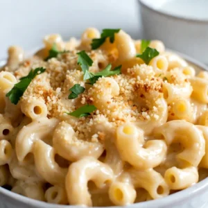 - 8 ounces elbow macaroni - 2 tablespoons unsalted butter - 2 tablespoons all-purpose flour - 2 cups whole milk - 1 teaspoon Dijon mustard - 1/2 teaspoon garlic powder - 1/4 teaspoon onion powder - 1/4 teaspoon paprika - 1/2 teaspoon salt - 1/4 teaspoon black pepper - 2 cups shredded white cheddar cheese - 1/2 cup grated Parmesan cheese - 1/4 cup panko breadcrumbs (optional) - 1 tablespoon fresh parsley, finely chopped (for garnish) In this creamy white cheddar mac and cheese, I focus on simple yet tasty ingredients. You will need elbow macaroni to form the base. The unsalted butter helps create a rich flavor. Flour thickens the sauce, while whole milk gives it a creamy texture. Dijon mustard adds a hint of tang. Garlic and onion powders offer depth in taste. Paprika adds a bit of warmth, and salt and pepper enhance the overall flavor. The stars are the two cheeses: white cheddar for creaminess and Parmesan for a savory kick. Lastly, panko breadcrumbs, if used, provide a delightful crunch. Fresh parsley adds a pop of color and freshness when you serve it. With these ingredients, you can create a mac and cheese that is rich, creamy, and full of flavor. {{ingredient_image_2}} - Bring salted water to a boil. - Cook macaroni until al dente. - Drain and set aside. Start with a large pot. Fill it with water and add salt. This step is key. The salt helps flavor the pasta. Once the water boils, add 8 ounces of elbow macaroni. Stir gently. Cook until the pasta is just firm, about 7-8 minutes. Drain the macaroni in a colander. Set it aside while you make the sauce. - Melt butter in the pot. - Whisk in flour for 2 minutes. In the same pot, add 2 tablespoons of unsalted butter. Heat it over medium. Once melted, add 2 tablespoons of all-purpose flour. Whisk the mixture. This creates a roux, which helps thicken your cheese sauce. Keep whisking for about 2 minutes until it is light golden brown. - Gradually add milk while whisking. - Incorporate seasonings (mustard, garlic powder, etc.). Slowly pour in 2 cups of whole milk. Whisk constantly to avoid lumps. Add 1 teaspoon of Dijon mustard, 1/2 teaspoon garlic powder, 1/4 teaspoon onion powder, 1/4 teaspoon paprika, 1/2 teaspoon salt, and 1/4 teaspoon black pepper. Stir well. Cook for 5-7 minutes until the sauce thickens and becomes creamy. - Lower heat to simmer. - Stir in shredded cheddar and Parmesan. Now, reduce the heat to a gentle simmer. Begin adding 2 cups of shredded white cheddar cheese and 1/2 cup of grated Parmesan cheese. Stir until both cheeses melt completely. This should create a smooth, velvety sauce. - Combine cooked macaroni with cheese sauce. - Ensure pasta is well-coated. Next, add the drained macaroni to your cheese sauce. Stir gently but thoroughly. Make sure the pasta is well-coated with that rich cheese mixture. You want every piece of macaroni to get that creamy goodness. - Preheat oven and prepare baking dish. - Sprinkle panko breadcrumbs and bake. If you love a crunchy top, preheat your oven to 350°F (175°C). Transfer your creamy mac and cheese to a lightly greased baking dish. If using, sprinkle 1/4 cup of panko breadcrumbs evenly over the top. Bake in the oven for 15-20 minutes. Look for a golden brown crust that is bubbly and delicious. To make your mac and cheese super creamy, use whole milk. Whole milk gives the sauce a rich and smooth texture. Stir constantly when you add the cheese. This helps it melt evenly and keeps the sauce silky. Want to spice things up? Add a pinch of cayenne. This small touch adds warmth without being too hot. You can also try different cheese blends. Mixing cheeses like gouda or sharp cheddar can create fun new flavors. Baking your mac and cheese gives it a crunchy top. This adds texture and makes it look fancy. If you want a quick meal, use the stovetop method. It keeps the dish creamy and is ready in no time. Pro Tips Use Fresh Ingredients: Always opt for fresh white cheddar and Parmesan cheese for a richer flavor and creamier texture. Freshly grated cheese melts better than pre-shredded varieties. Perfectly Cooked Pasta: Make sure to cook your macaroni until al dente. This ensures that the pasta retains its shape and texture when mixed with the creamy sauce. Add Spice: Feel free to experiment with spices! Adding a pinch of cayenne pepper or a dash of hot sauce can elevate the flavor profile of your mac and cheese. Make Ahead: You can prepare the cheese sauce and macaroni ahead of time. Store them separately in the fridge and combine them right before baking for a quick meal. {{image_4}} You can make your mac and cheese even better. Try adding cooked bacon or ham for a savory touch. The saltiness of the meat blends well with the creamy cheese. You can also mix in steamed broccoli or spinach for a healthy crunch. These greens add color and nutrients to your dish. Don't feel stuck with just white cheddar. You can substitute sharp cheddar or gouda for a different flavor. Gouda adds a nice smokiness, while sharp cheddar brings a tangy bite. You can also explore flavored cheeses like pepper jack or smoked cheese. This can give your dish a unique twist that surprises everyone. If you need a gluten-free version, it’s easy to adapt. Use gluten-free pasta for the base. This keeps the texture similar to regular pasta. For the roux, simply substitute gluten-free flour. This will help thicken your cheese sauce without any gluten. Enjoy a tasty dish that everyone can love! To keep your creamy white cheddar mac and cheese fresh, store it in an airtight container. This helps prevent it from drying out or absorbing other smells in the fridge. For the best taste, enjoy your leftovers within 3-5 days. The cheese sauce will stay creamy, making each bite just as delightful as the first. You can freeze your mac and cheese before or after baking. If you freeze it before baking, make sure to use freezer-safe containers. This way, you can save time later. If you freeze it after baking, let it cool first. Wrap it well to keep it from getting freezer burn. For a crispy topping, reheat your mac and cheese in the oven. Set it at 350°F (175°C) and bake until warm. This method brings back that crunchy top. If you need a quick meal, use the microwave instead. Heat in short bursts, stirring in between, to warm it evenly. Enjoy! To make mac and cheese creamier, use whole milk and add extra cheese. Stir the cheese in slowly to help it melt smoothly. You can also add a little cream for a richer texture. Mixing in some cream cheese or sour cream gives it a nice tang. Don't forget to stir often as you cook the sauce. Yes, you can substitute different cheeses. Sharp cheddar adds a bold flavor. Gouda offers a smoky taste. Cream cheese can make the dish extra creamy. Use a mix of cheeses for a unique flavor. Just remember to melt them well into the sauce. Yes, you can use milk alternatives. Almond milk or oat milk works well. Choose unsweetened versions to avoid strange flavors. Keep in mind that the creaminess may change slightly. You might want to add a bit more cheese for extra richness. Homemade mac and cheese lasts about 3-5 days in the fridge. Store it in an airtight container to keep it fresh. If you freeze it, it can last for up to 2 months. Just reheat it well before serving. You can serve mac and cheese with many sides. A simple green salad pairs well. Grilled chicken or shrimp adds protein. Roasted vegetables make a great side, too. For a fun twist, serve it with crispy bacon or fried onions on top! In this post, we explored making a creamy and delicious mac and cheese. We covered key ingredients, step-by-step cooking, tips for flavor, and variations to try. Whether you bake or cook on the stovetop, the choice is yours. Remember, adding extras like bacon or broccoli can enhance the dish. Store your leftovers properly for later enjoyment. Enjoy your cooking adventure and make this classic dish your own!