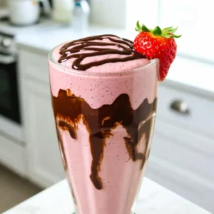 For the best chocolate covered strawberry smoothie, you will need: - 1 cup fresh strawberries, hulled and halved - 1 ripe banana, peeled and frozen These fruits bring the classic flavors of chocolate-covered strawberries to life. The strawberries add freshness, while the frozen banana gives the smoothie a creamy texture. You have options when it comes to milk. I recommend: - 1 cup almond milk (or any milk of your choice) Almond milk works well, but you can use regular milk, oat milk, or coconut milk if you prefer. Each option adds a unique taste while keeping the smoothie smooth. If you want your smoothie a bit sweeter, consider adding: - 1 tablespoon honey or maple syrup (optional, for added sweetness) This addition is not required but can enhance the flavor. Adjust the sweetness based on your taste. If you like, you can skip this step and still enjoy a delicious smoothie. {{ingredient_image_2}} To start, gather all your ingredients. You need one cup of fresh strawberries, one ripe banana, and one cup of almond milk. Next, grab two tablespoons of unsweetened cocoa powder. If you want it sweeter, have one tablespoon of honey or maple syrup ready. Don't forget a quarter teaspoon of vanilla extract and half a cup of Greek yogurt. Ice cubes are optional for thickness. Now, it's time to blend. Place the hulled strawberries, frozen banana, almond milk, cocoa powder, honey or maple syrup, vanilla extract, and Greek yogurt into your blender. Blend on high speed until it’s smooth. If you want it thicker, add ice cubes and blend again. Taste your smoothie. If it needs more sweetness, stir in extra honey or maple syrup. Pour the smoothie into a tall glass. Drizzle chocolate syrup on top in a zig-zag pattern for a fun look. You can garnish it with a whole strawberry on the rim or sprinkle cocoa powder on top for flair. Enjoy your delicious treat! To get the best texture for your smoothie, use a frozen banana. It adds creaminess. If you want it thicker, toss in some ice cubes. Blend until smooth. If it's too thick, add more almond milk. Blend again until you like the consistency. For a richer taste, add more cocoa powder. It gives a deep chocolate flavor. If you want a fruity twist, mix in a handful of raspberries or blueberries. A pinch of salt can balance the sweetness too. Taste as you go to find your perfect mix. Make your smoothie look great. Pour it into a tall glass. Drizzle chocolate syrup in a zig-zag pattern on top. Add a whole strawberry on the rim for a fun touch. You can also sprinkle cocoa powder on top for flair. It makes your drink more inviting! Pro Tips Choose Ripe Bananas: Using a ripe, frozen banana adds natural sweetness and creaminess to your smoothie, enhancing the overall flavor profile. Fresh Strawberries Matter: Always opt for fresh strawberries as they provide the best flavor and nutrients compared to frozen alternatives. Adjust Sweetness: Taste your smoothie before serving and feel free to adjust the sweetness with honey or maple syrup based on your preference. Presentation is Key: For an appealing presentation, drizzle chocolate syrup in artistic patterns and garnish with a whole strawberry or a sprinkle of cocoa powder. {{image_4}} You can easily make this smoothie dairy-free. Just replace Greek yogurt with silken tofu. It adds creaminess without dairy. Use coconut milk or oat milk instead of almond milk. These choices keep the taste rich and smooth. If you skip honey, use agave syrup for sweetness. This keeps your smoothie vegan and delicious. Get creative with flavors! Add a scoop of peanut butter for nuttiness. A dash of cinnamon can bring warmth. You can also mix in a handful of spinach for extra nutrients. It won’t change the taste much. For a berry twist, add blueberries or raspberries. Each option gives a fresh vibe to your smoothie. Want to make your smoothie healthier? Swap Greek yogurt for unsweetened yogurt. You can also reduce the cocoa powder for less chocolate flavor. Use ripe bananas for natural sweetness. If you prefer no added sugars, skip the honey or syrup. Adding chia seeds can boost fiber too. These changes keep your smoothie tasty while making it more nutritious. If you have leftover smoothie, pour it into a sealed jar. This keeps it fresh. Store the jar in the fridge. It will last for up to two days. Make sure to shake it before you drink. The smoothie may separate slightly, but that’s normal. You can freeze leftover smoothie for later. Pour it into ice cube trays for easy use. Once frozen, pop the cubes into a bag. This makes it easy to blend a quick smoothie later. Just toss a few cubes into your blender for a cool treat. I don't recommend reheating smoothies. Smoothies taste best cold and fresh. If you need a warm drink, try a hot chocolate instead. If you want a thicker smoothie, add ice cubes when blending again. This keeps that rich, creamy taste you love. Yes, you can use frozen strawberries. They add a nice chill to your smoothie. Frozen berries also keep the smoothie thick and creamy. Just remember to adjust the almond milk based on how thick you like it. To make this smoothie vegan, swap Greek yogurt for a plant-based yogurt. You can also use maple syrup instead of honey. Choose almond milk or any other plant-based milk. These simple swaps keep all the great taste. If you want to substitute Greek yogurt, try silken tofu or coconut yogurt. These options keep the smoothie creamy. Both will also blend well and add a nice texture without losing flavor. Yes, you can make it less sweet. Simply skip the honey or maple syrup. Taste it first; the banana and strawberries already add some natural sweetness. You can also use unsweetened almond milk for less sugar. The smoothie stays fresh for about one day in the fridge. Store it in a sealed container to keep it fresh longer. If it separates, just stir it before drinking; it will taste great! This blog post covers all you need for a great smoothie. We looked at fresh ingredients, dairy alternatives, and sweeteners. You learned easy steps for preparation and blending. We shared tips for the perfect texture and fun flavors. You can try various healthy options too. Finally, we discussed storage and answered common questions. With these insights, you can make smoothies that taste great and feel good. Enjoy your blending journey!