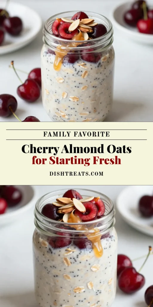 Discover the perfect way to start your day with Cherry Almond Overnight Oats! This Healthy Overnight Oats Recipe combines rolled oats, almond milk, fresh cherries, and chia seeds for a delicious and nutritious breakfast. It’s an Easy Breakfast Idea that’s both satisfying and quick to prepare. Enjoy the nutty flavor of Almond Milk Oats with just a few simple ingredients. Try this Chia Seed Oats Recipe and enjoy a wholesome morning treat! Save this recipe for your next breakfast inspiration! #OvernightOats #HealthyBreakfast #ChiaSeedRecipe #BreakfastIdeas