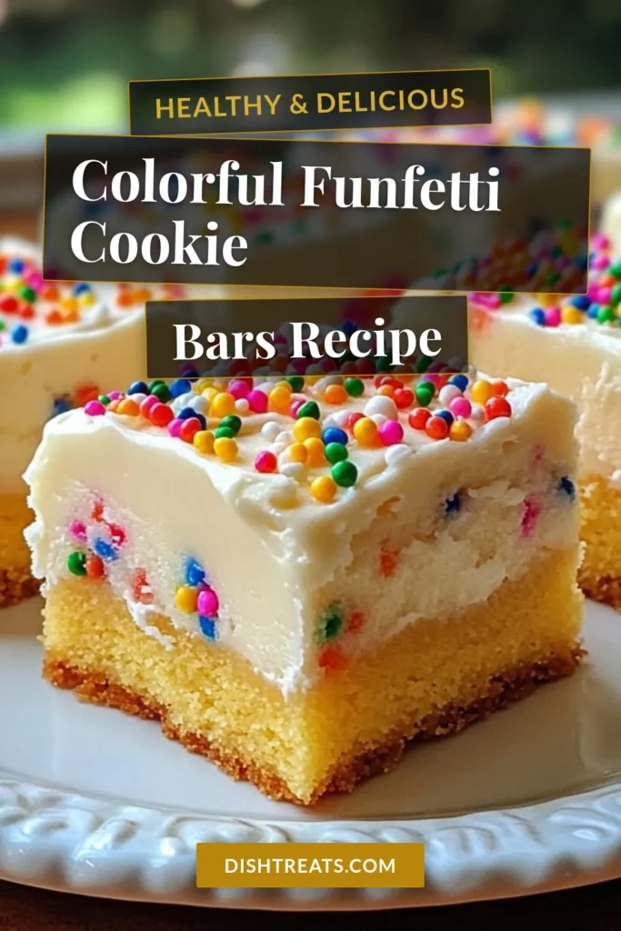 Indulge in these vibrant Funfetti Sugar Cookie Bars, the perfect easy cookie bar recipe! These soft sugar cookie bars are topped with luscious cream cheese frosting and colorful sprinkles, creating a delightful dessert that's visually stunning and delicious. Perfect for parties or any celebration, they're a treat everyone will love. Try making this colorful sprinkles dessert today! Save this recipe for your next baking adventure! #FunfettiSugarCookieBars #CookieBarRecipe #CreamCheeseFrosting #SprinklesDessert
