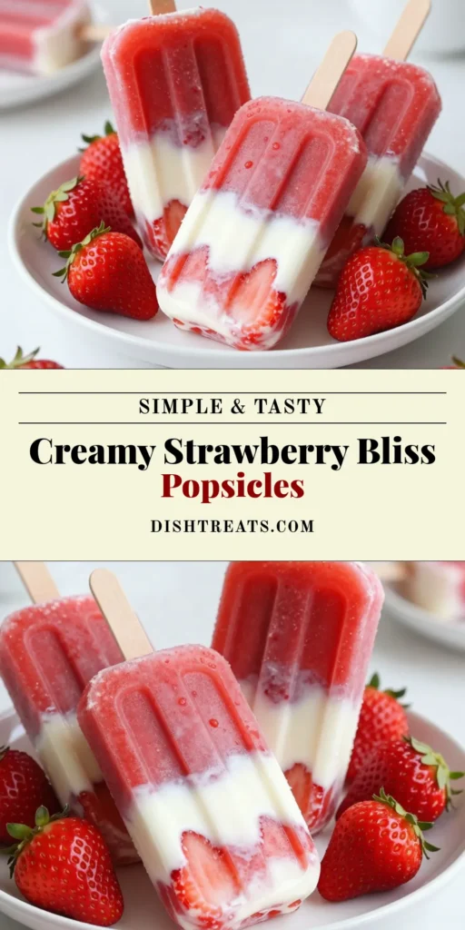 Cool off with these delightful strawberry popsicles! This easy strawberry popsicles recipe features fresh strawberries dessert blended with Greek yogurt for a creamy treat. Enjoy homemade ice pops that can easily be made dairy-free with coconut cream. Perfect for summer, these Greek yogurt popsicles are a refreshing twist. Try this recipe today and savor the taste of summer! Save this for later! #StrawberryPopsicles #HealthyDesserts #FrozenTreats #SummerSnacks