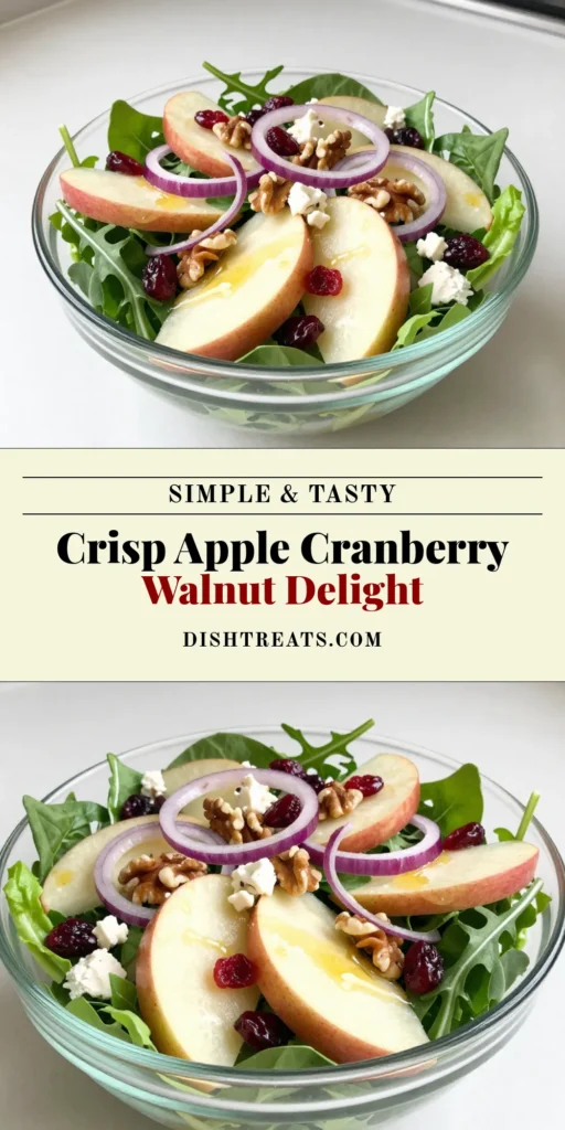 Discover the perfect Apple Cranberry Walnut Salad, a healthy fall salad recipe that's bursting with flavor and nutrients. This easy cranberry salad features mixed greens, Honeycrisp apples, toasted walnuts, and creamy feta, making it a delightful apple salad with feta that everyone will love. Serve it as a festive side or light lunch! Save this recipe for an irresistible, healthy dish this season! #FallSalad #HealthyRecipes #SaladInspiration #AppleCranberrySalad