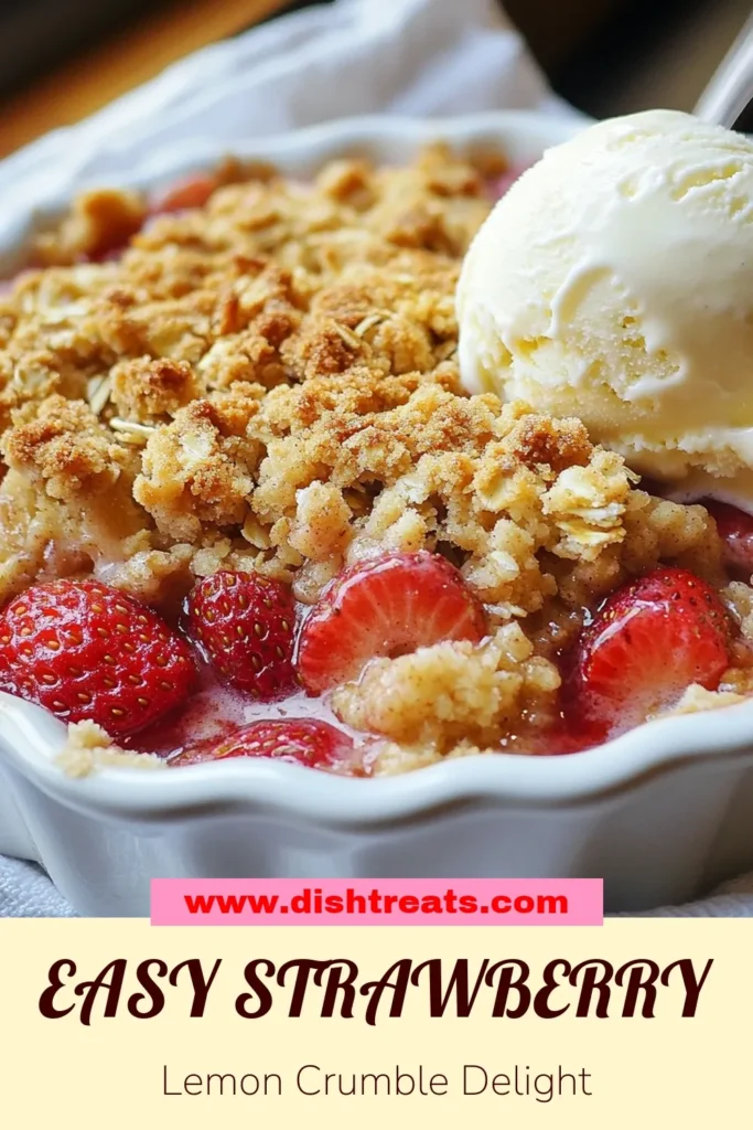Indulge in this delicious Strawberry Lemon Crumble, the perfect addition to your summer berry desserts collection! This easy crumble recipe highlights fresh strawberries and zesty lemon, making it a must-try for any strawberry dessert lover. Experience a delightful blend of flavors with every bite. Serve warm with vanilla ice cream for an extra treat. Save this recipe for your next gathering! #StrawberryLemonCrumble #SummerBerryDesserts #EasyCrumbleRecipe #StrawberryDessertRecipes