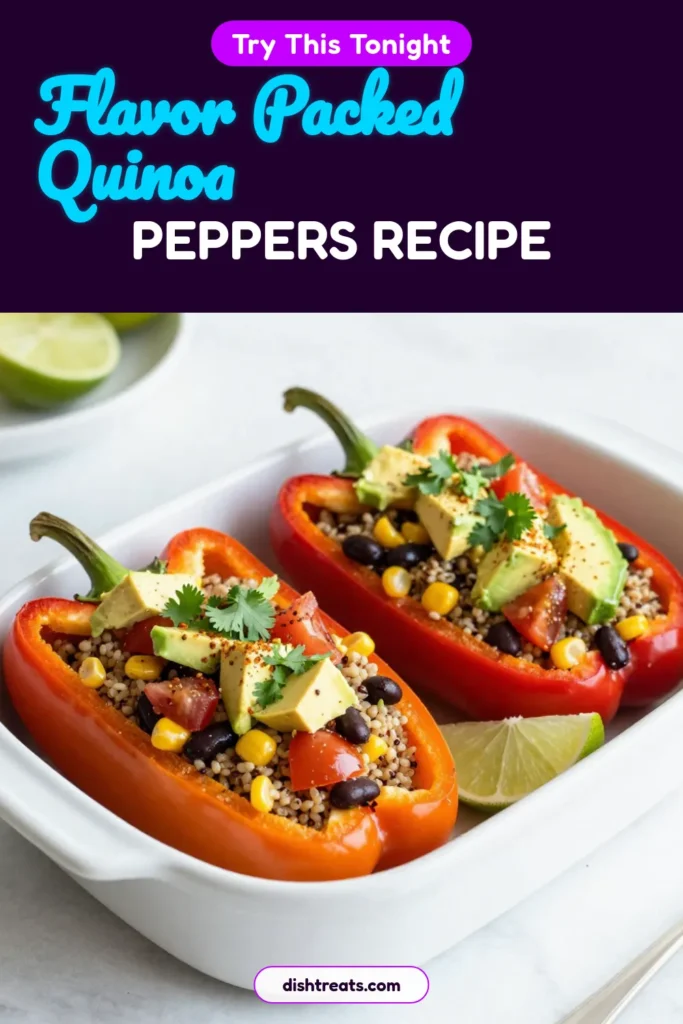 Discover a delicious and nutritious meal with these Southwest quinoa stuffed peppers! This healthy stuffed bell peppers recipe is packed with quinoa and black beans, making it perfect for your vegetarian quinoa recipes collection. Easy to prepare, these baked stuffed peppers are not just vibrant and colorful but also bursting with flavor. Grab the recipe and enjoy this wholesome quinoa dish tonight! Save and share! #HealthyEating #VegetarianRecipes #QuinoaRecipes #StuffedPeppers