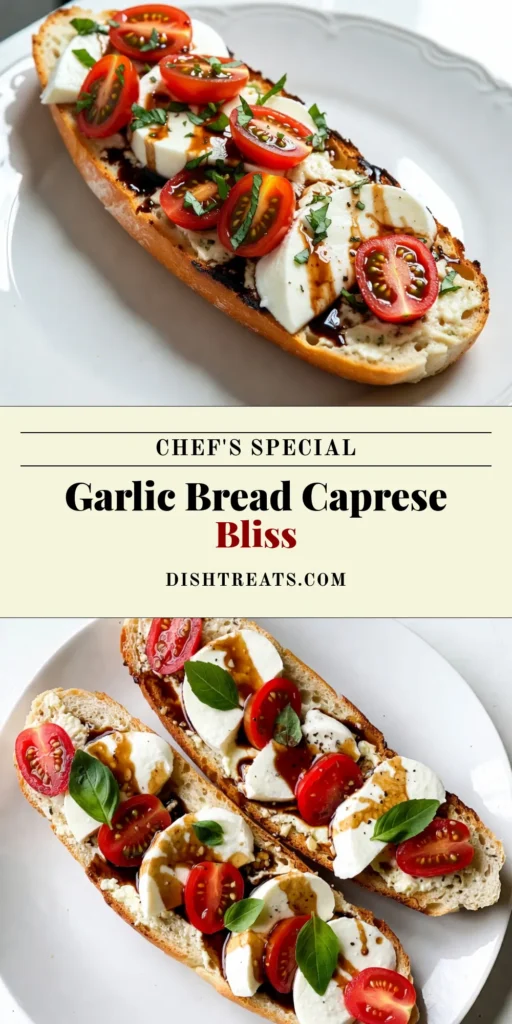 Delight in the flavors of Caprese garlic bread, a mouthwatering mozzarella tomato appetizer perfect for any gathering. With our easy baked garlic bread recipe, you'll combine a garlic butter baguette topped with juicy cherry tomatoes, melty mozzarella, and fresh basil. A quick and delicious treat ready in just 22 minutes! Save this Caprese garlic bread recipe to impress your guests. #CapreseGarlicBread #GarlicButterBaguette #MozzarellaTomato #BakedGarlicBreadRecipe