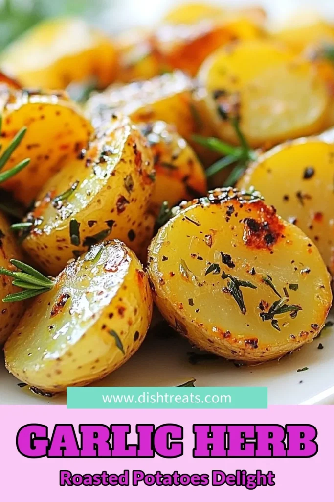 Discover the ultimate Garlic Herb Roasted Potatoes that elevate any meal! This easy oven roasted potatoes recipe features tender baby potatoes tossed with garlic, rosemary, and thyme for a delicious garlic potatoes side dish. Perfect for family dinners or gatherings, these herb seasoned potatoes are sure to impress. Try this simple recipe today, and watch them disappear! Save this recipe for later! #GarlicHerbRoastedPotatoes #EasyOvenRoastedPotatoes #GarlicPotatoesSideDish #HerbSeasonedPotatoes